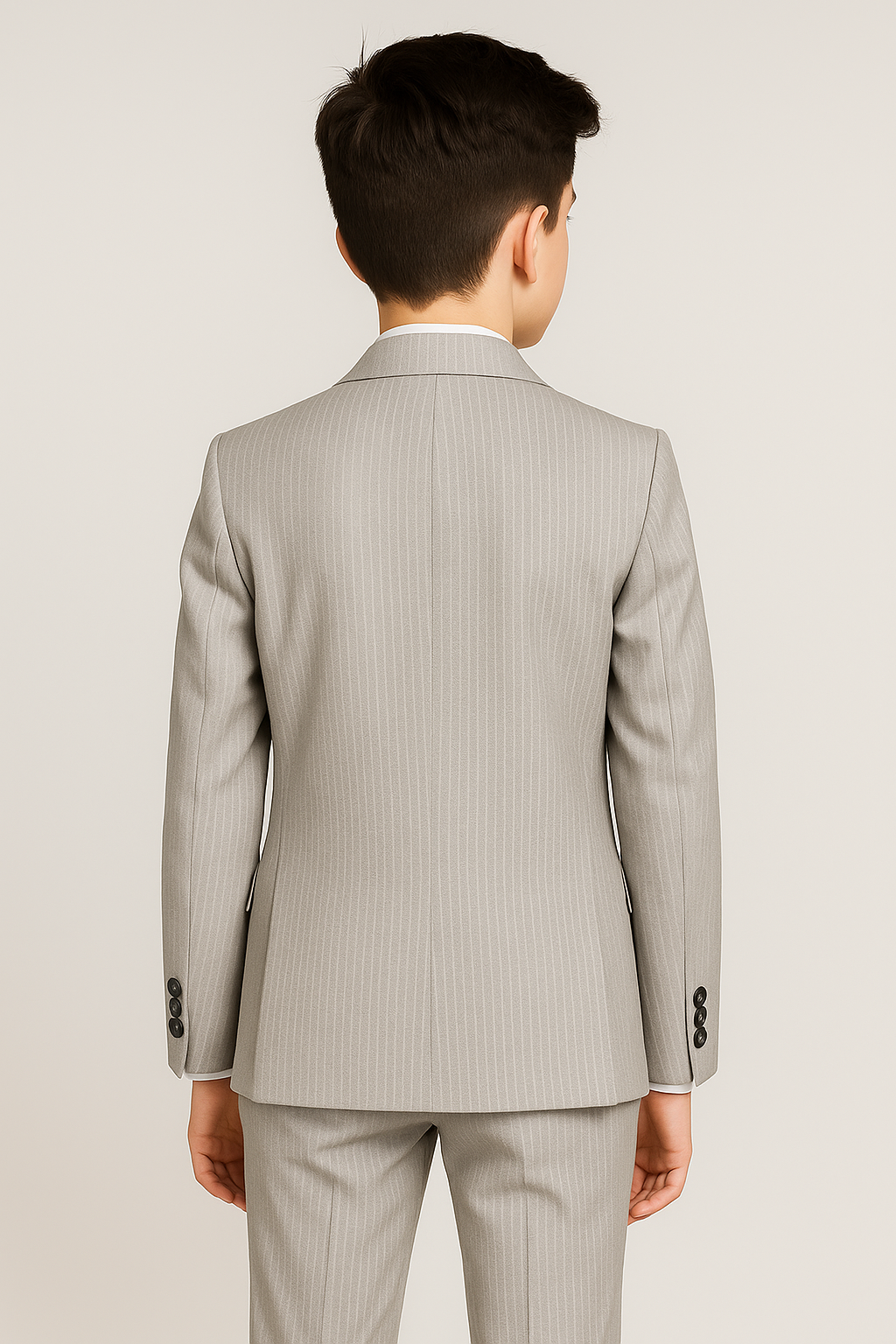 Boys 5-Piece Slim Fit Pinstripe Suit - CIZGILI - Light Grey Back Picture