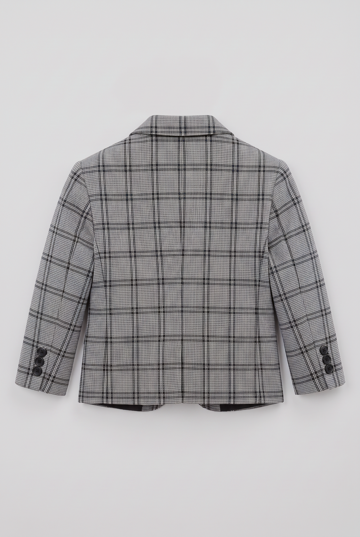 Boys 5-Piece Slim Fit Windowpane Check Suit - Ekose - ASH GREY & BLACK Blazer Back  image