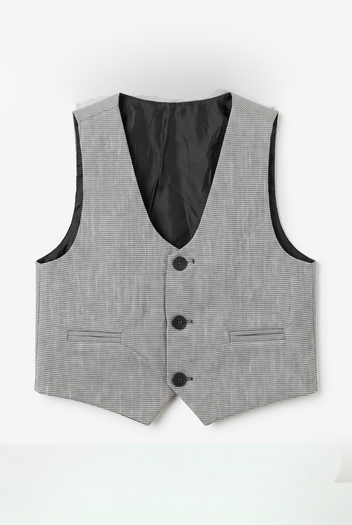 Boys 5-Piece Slim Fit Windowpane Check Suit - Ekose - ASH GREY & BLACK Waistcoat image