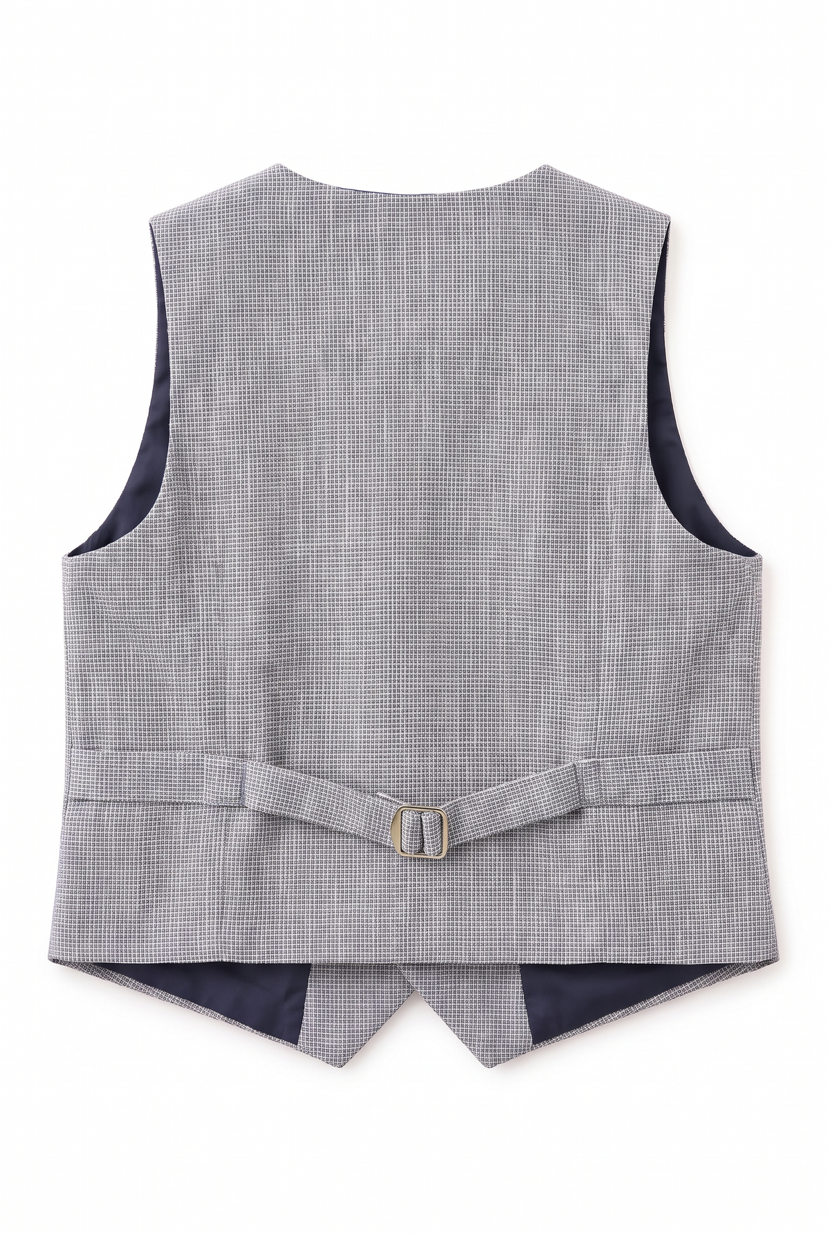 Boys 5-Piece Slim Fit Windowpane Check Suit - Ekose - BLUE Waistcoat Back Picture