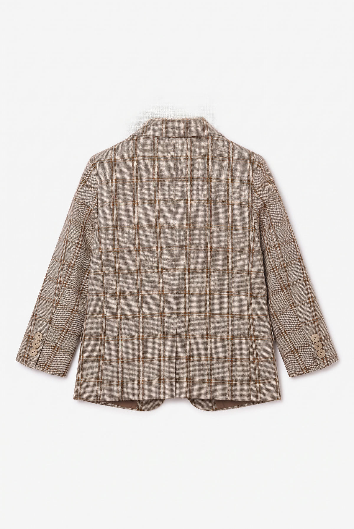 Boys 5-Piece Slim Fit Windowpane Check Suit - Ekose - CREAM & TAUPE BROWN blazer back picture