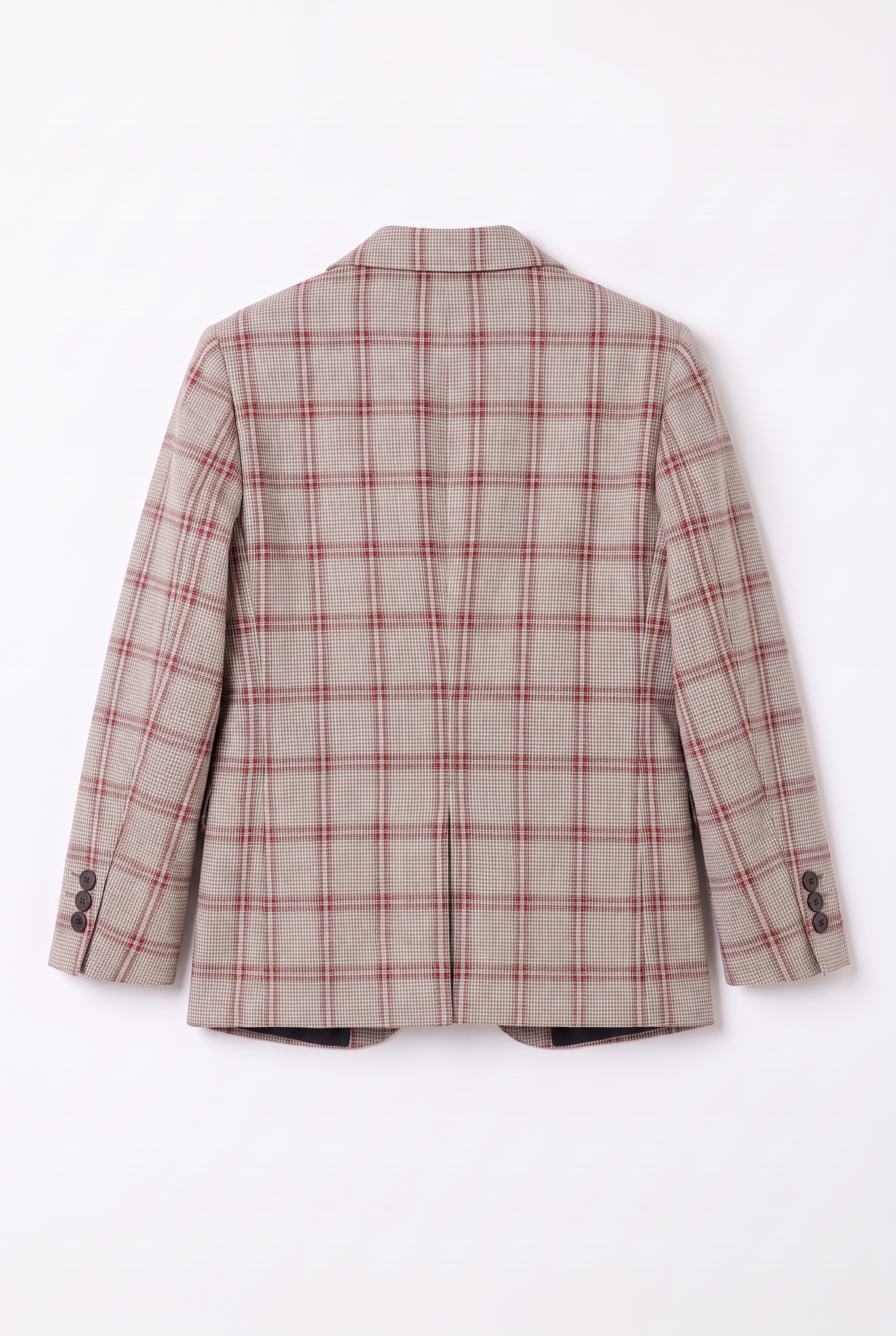 Boys 5-Piece Slim Fit Windowpane Check Suit - Ekose - LILAC & BURGUNDY Blazer Back Picture