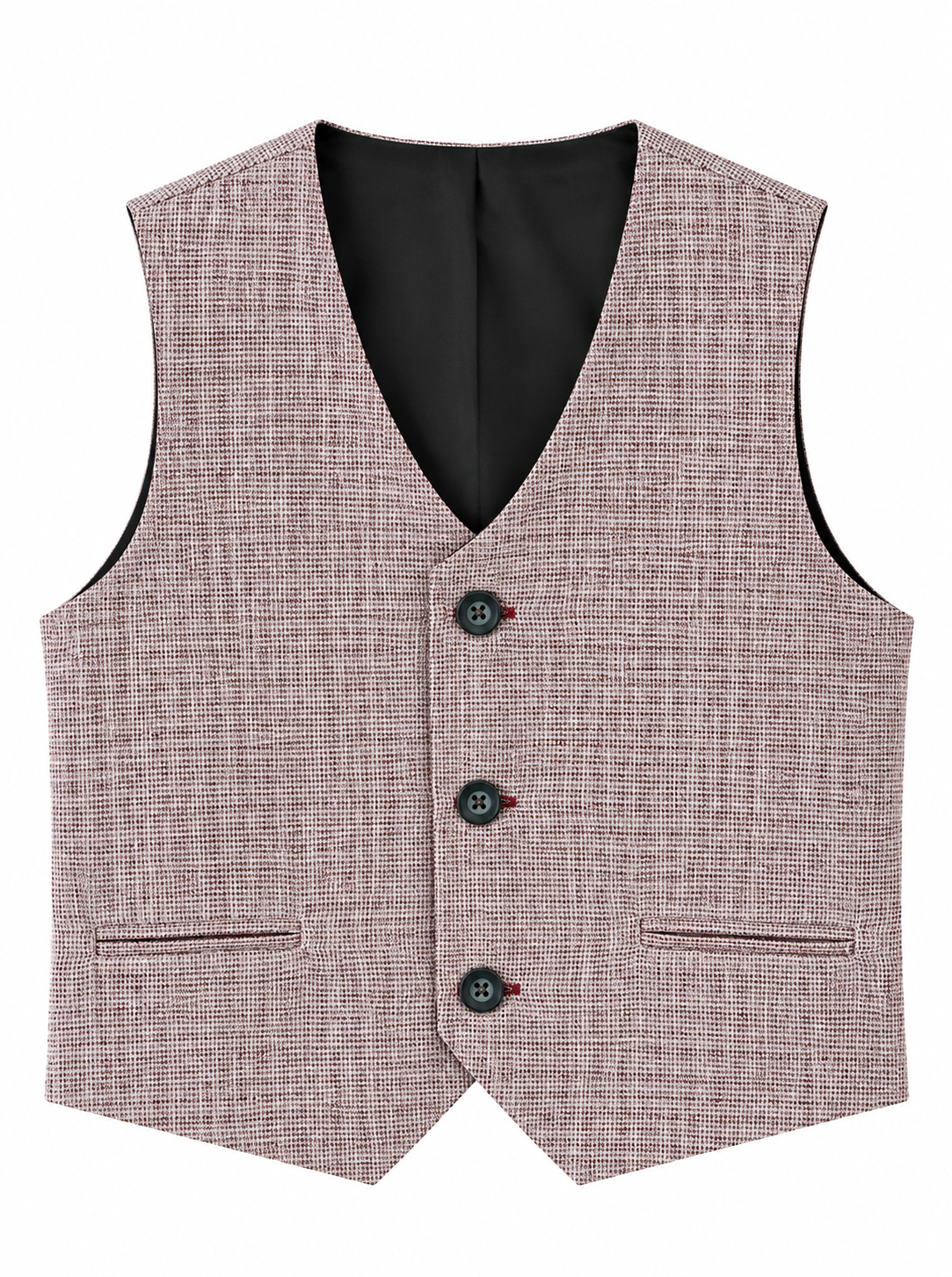 Boys 5-Piece Slim Fit Windowpane Check Suit - Ekose - LILAC & BURGUNDY Waistcoat Front Picture