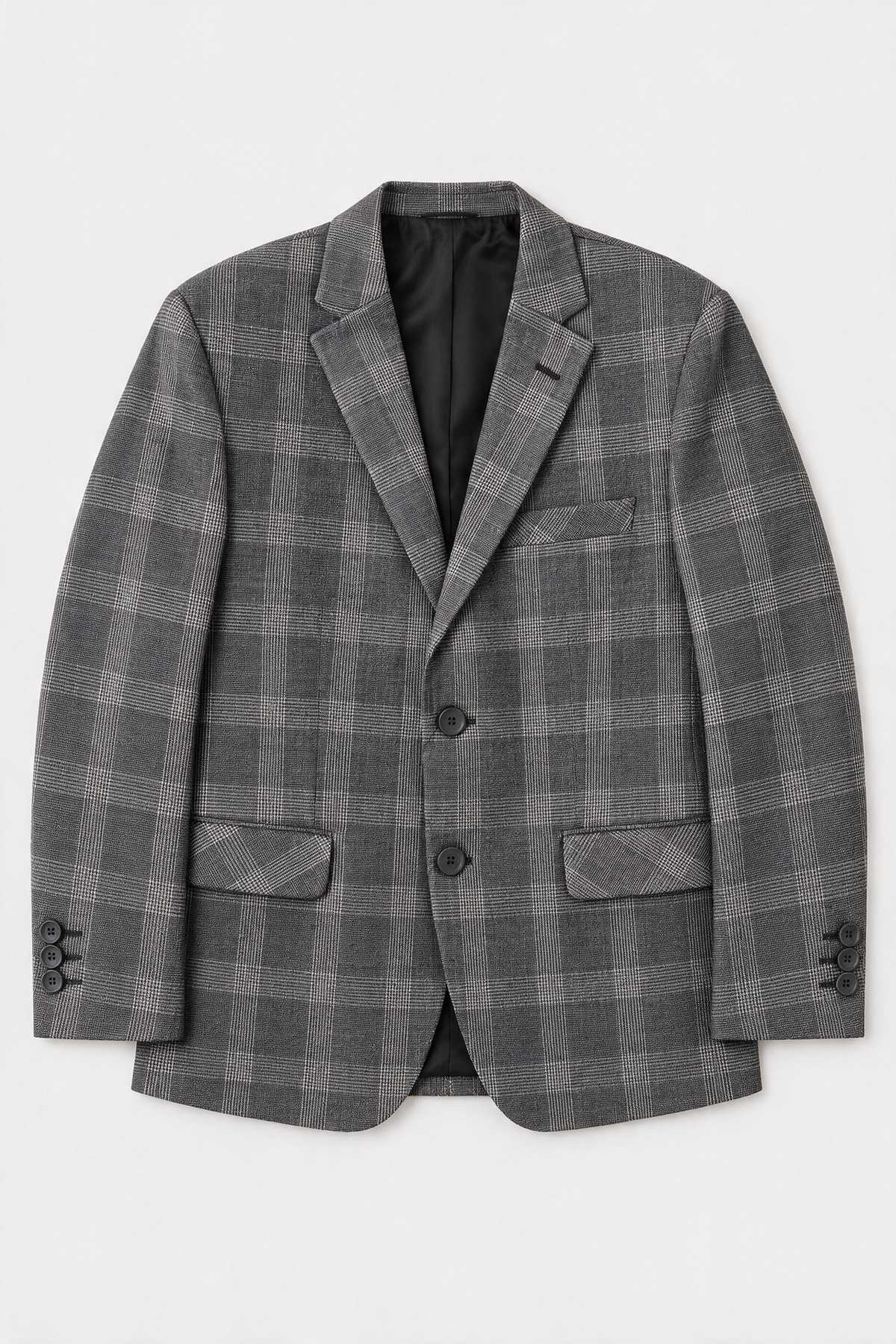 Boys 5-Piece Slim Fit Windowpane Check Suit - Ekose Dark Grey Blazer Picture