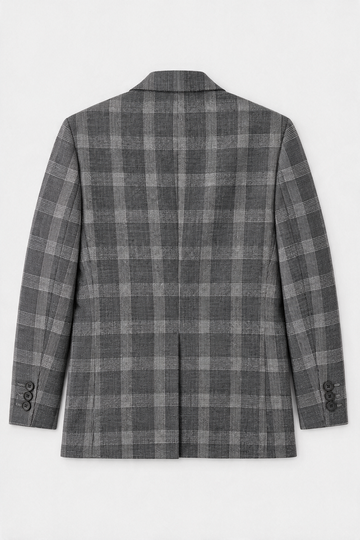Boys 5-Piece Slim Fit Windowpane Check Suit - Ekose Dark Grey Blazer Back  Picture