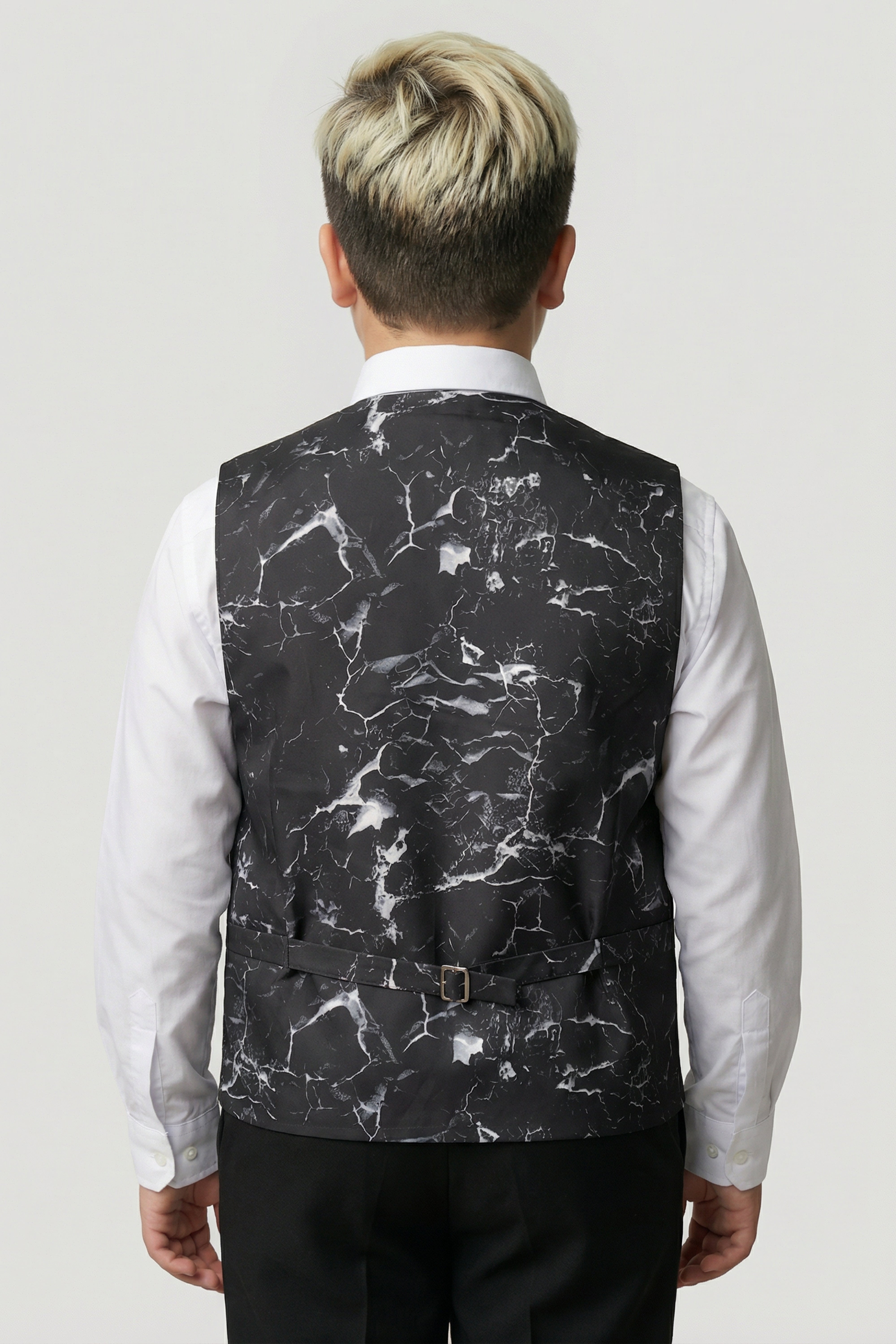 Boys 5-Piece Tailored Fit Formal Suit - Grant - Charcoal Grey Husky Size Waistcoat Back Picture