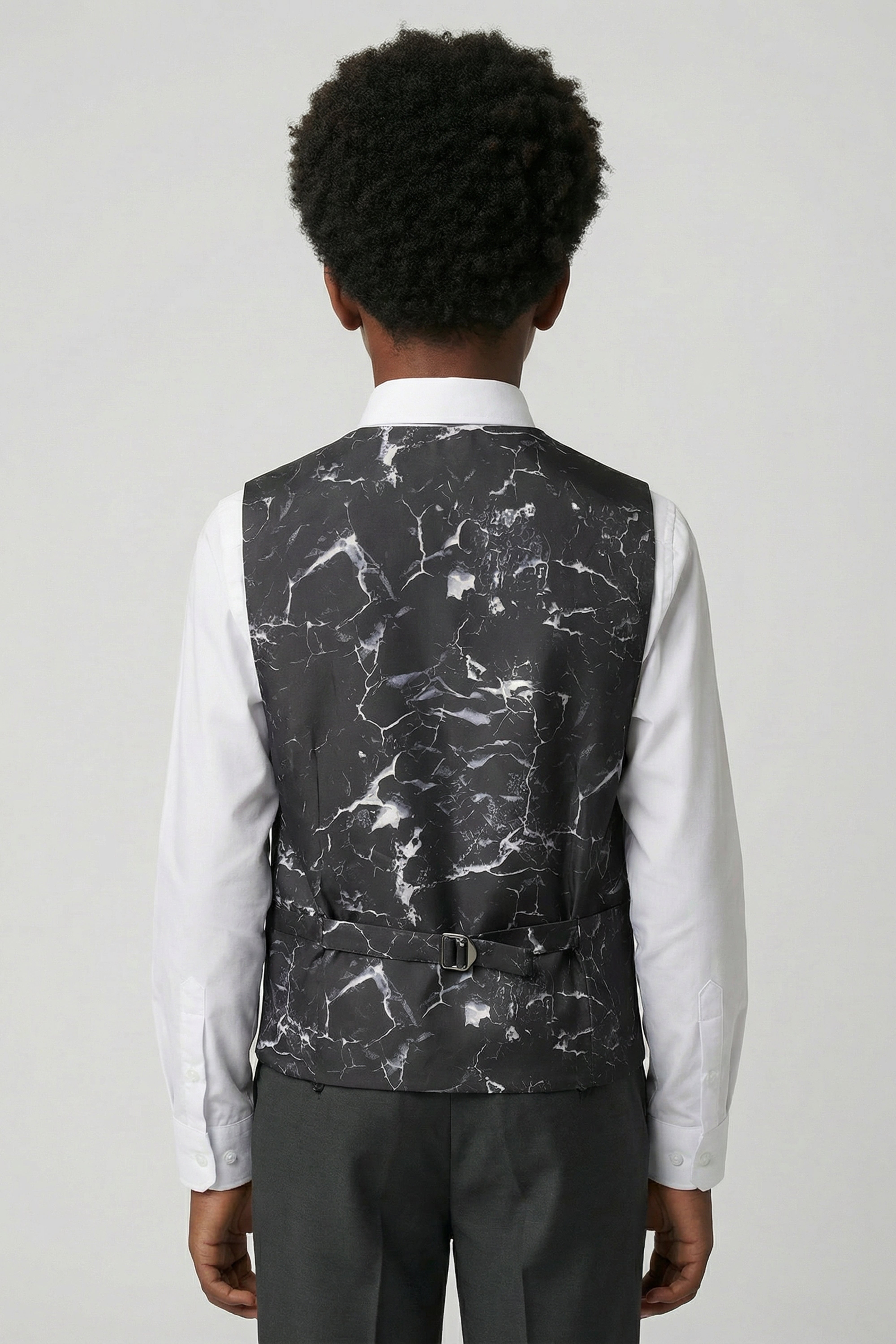 Boys 5-Piece Tailored Fit Formal Suit - Grant - Charcoal Grey Model Waistcoat Back Picture