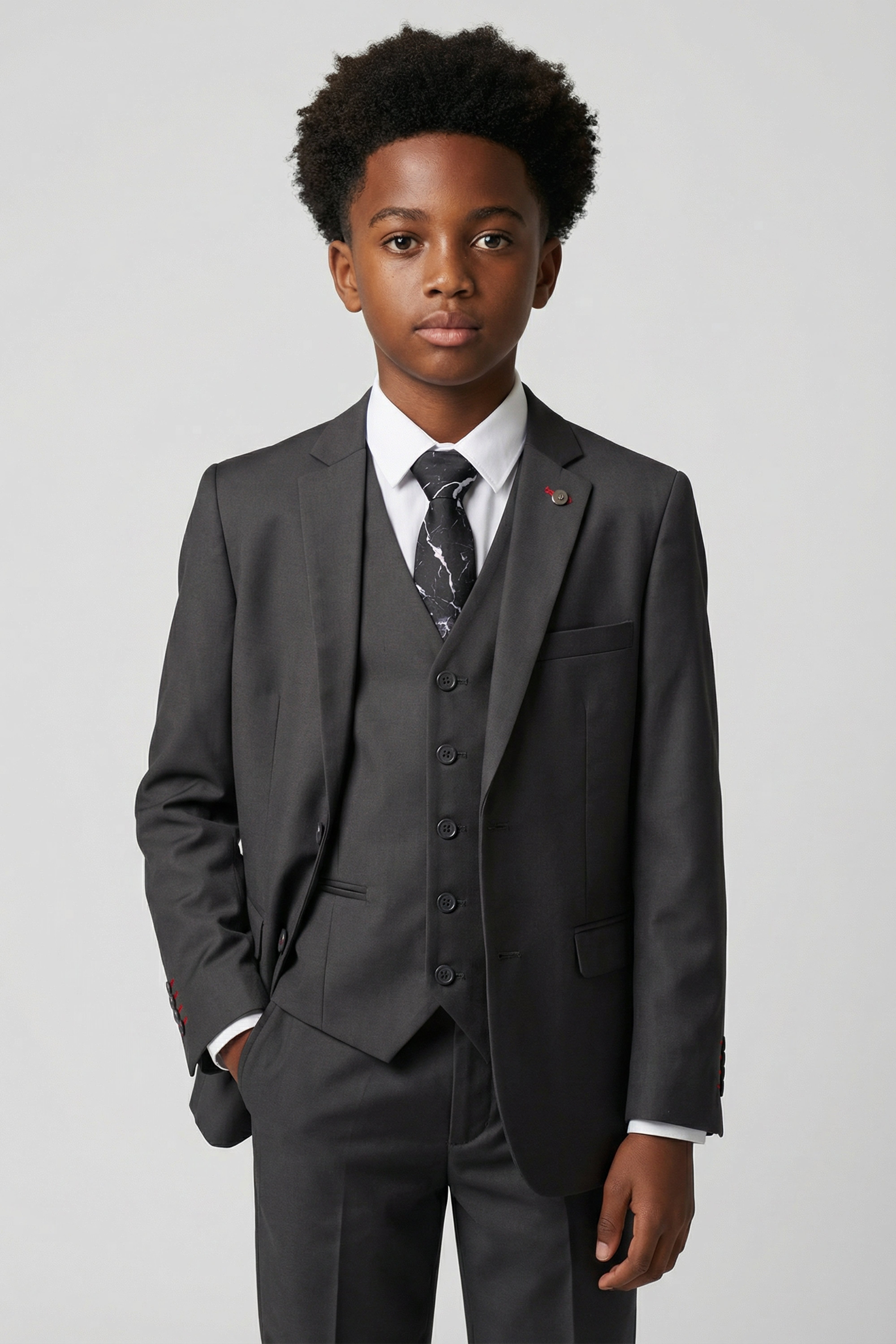 Boys 5-Piece Tailored Fit Formal Suit - Grant - Charcoal Grey Model Picture