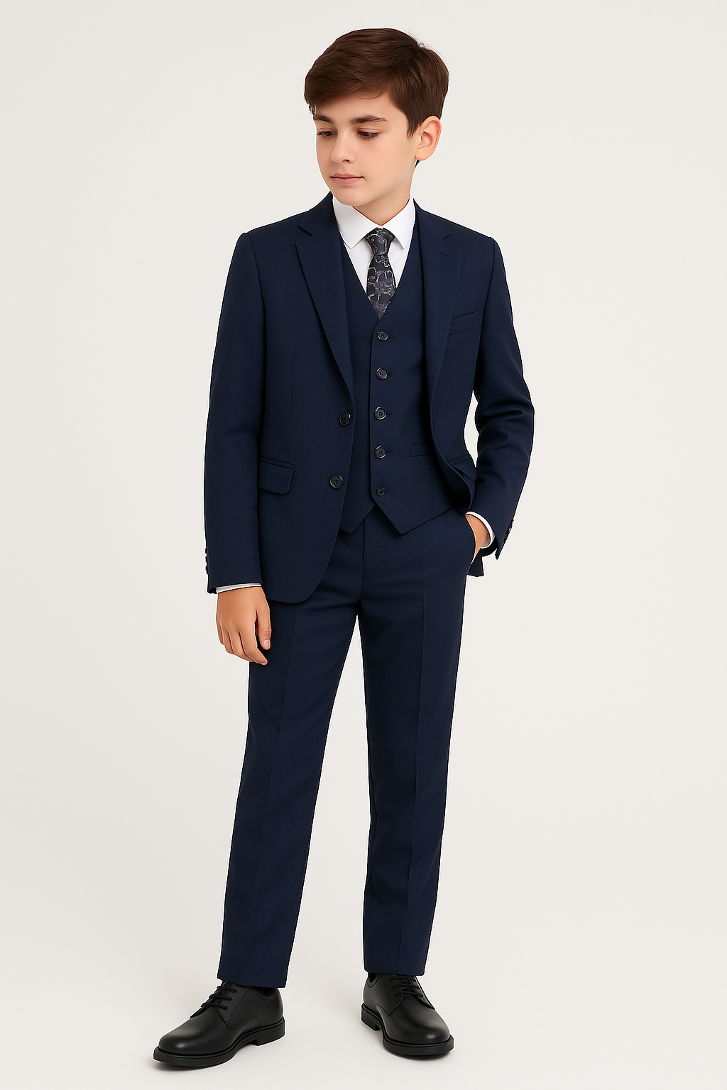 Boys 5-Piece Tailored Fit Formal Suit - Grant - Navy Blue Front Picture