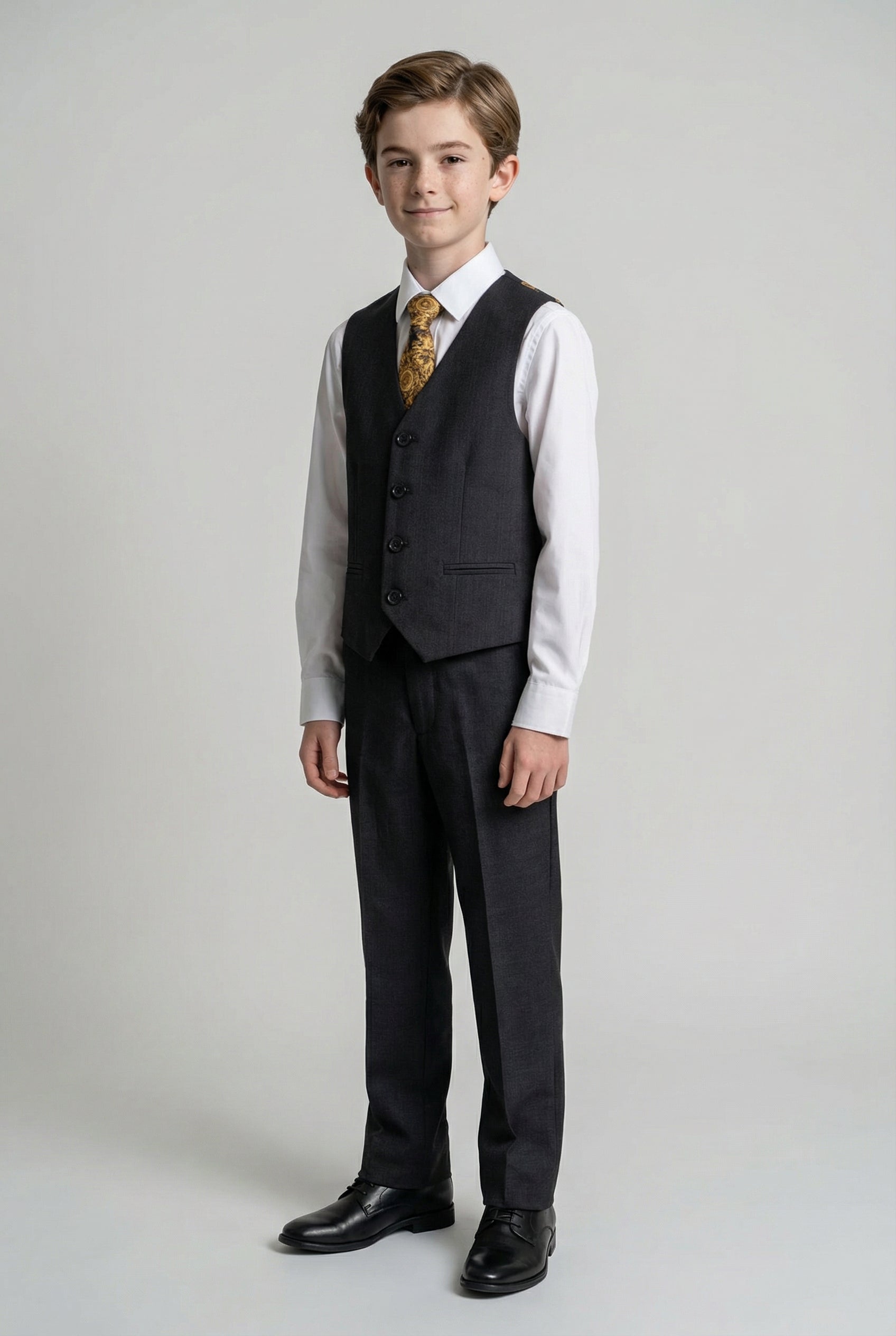 5-teiliger, taillierter Twill-Anzug für Jungen – Jeremy – Schwarz