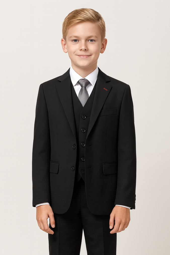 Boys 5-Piece Tailored Fit Twill Suit - Oscar - Black