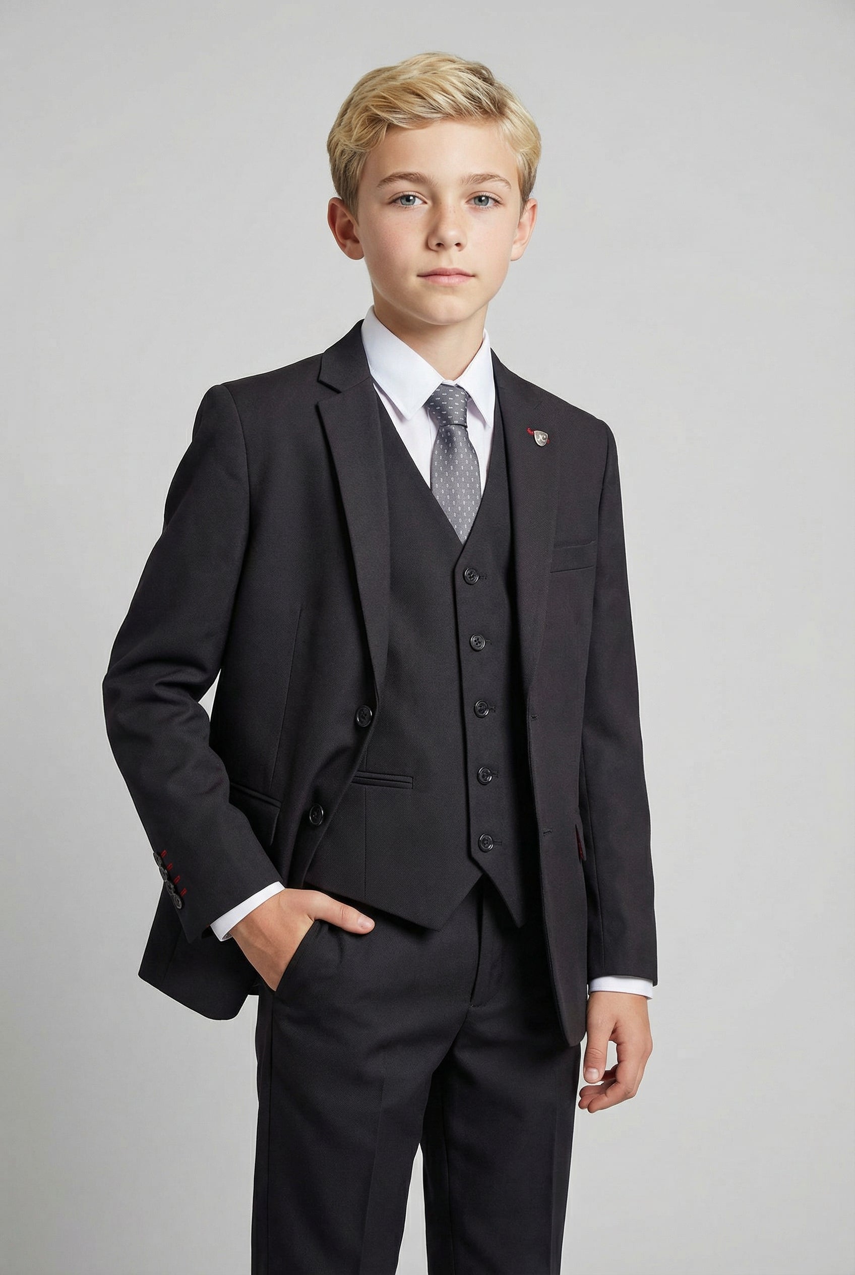 Boys 5-Piece Tailored Fit Twill Suit - Oscar - Black