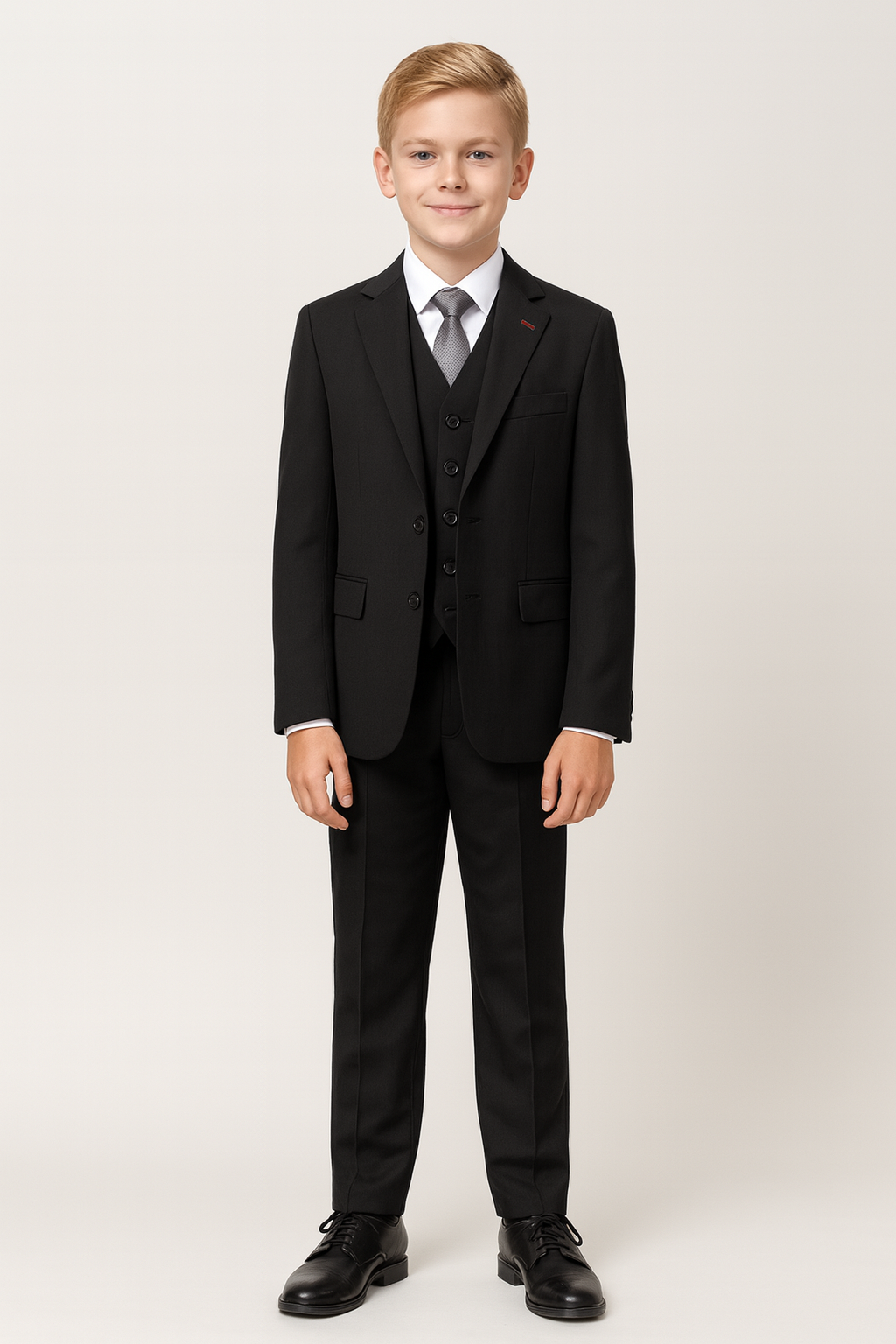 Boys 5-Piece Tailored Fit Twill Suit - Oscar - Black Front Picture