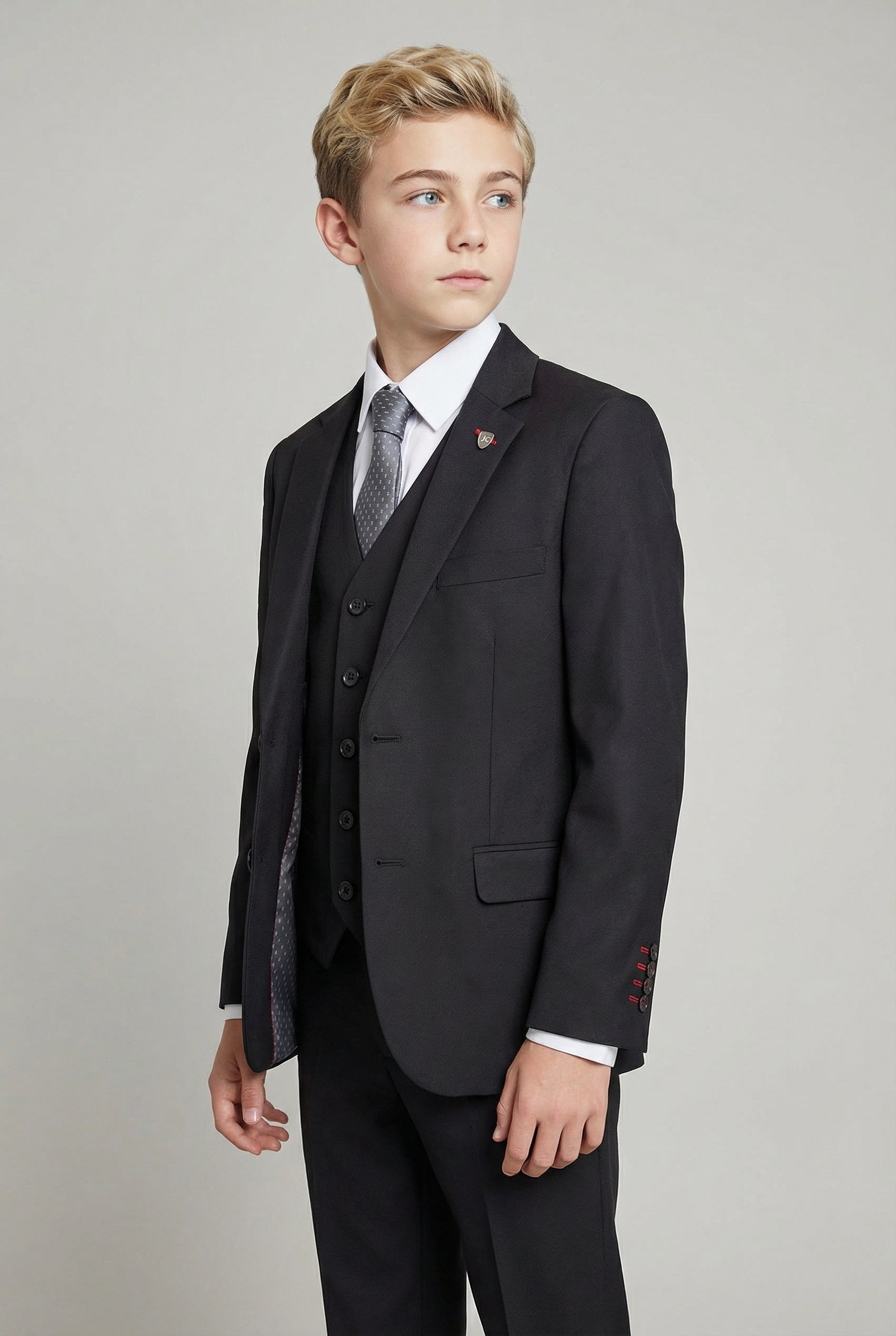 Boys 5-Piece Tailored Fit Twill Suit - Oscar - Black