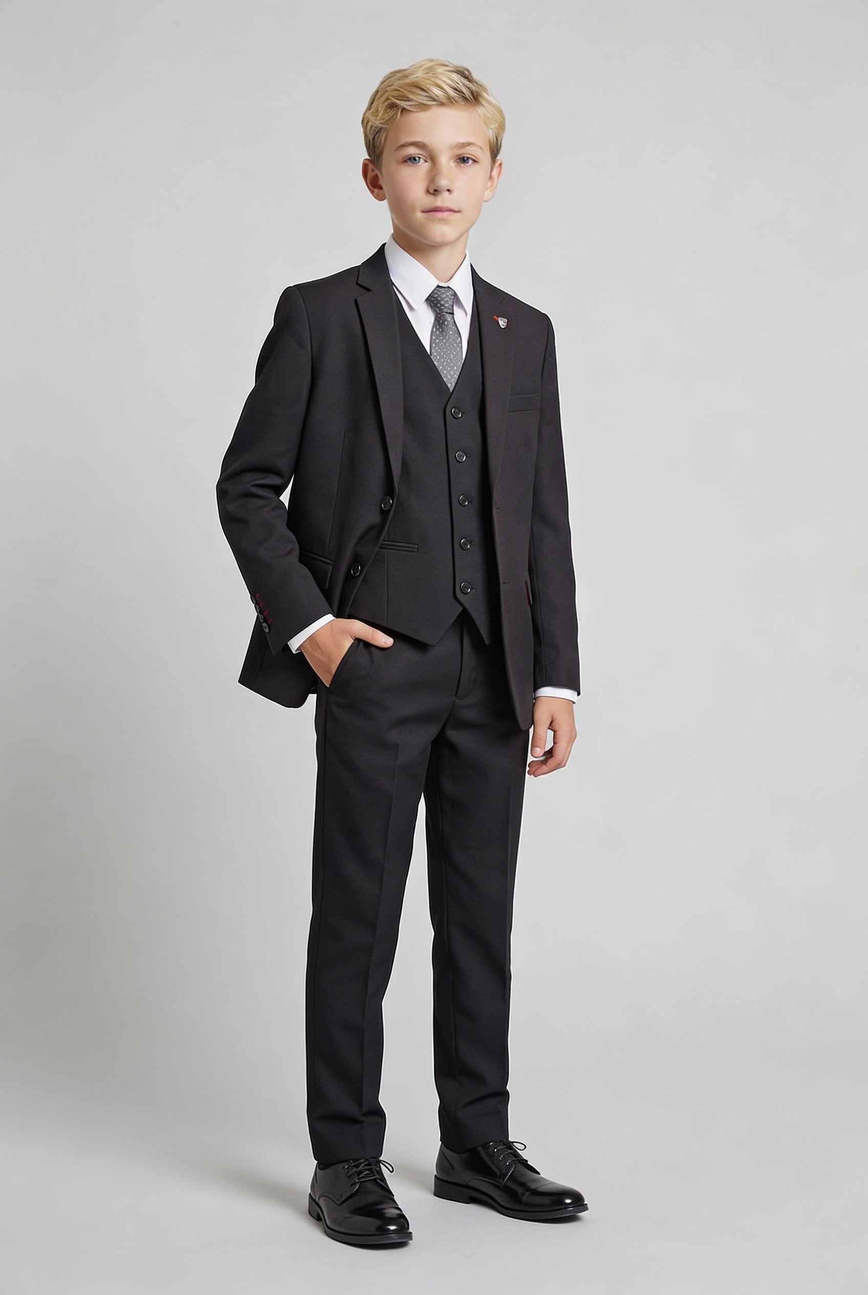 Boys 5-Piece Tailored Fit Twill Suit - Oscar - Black