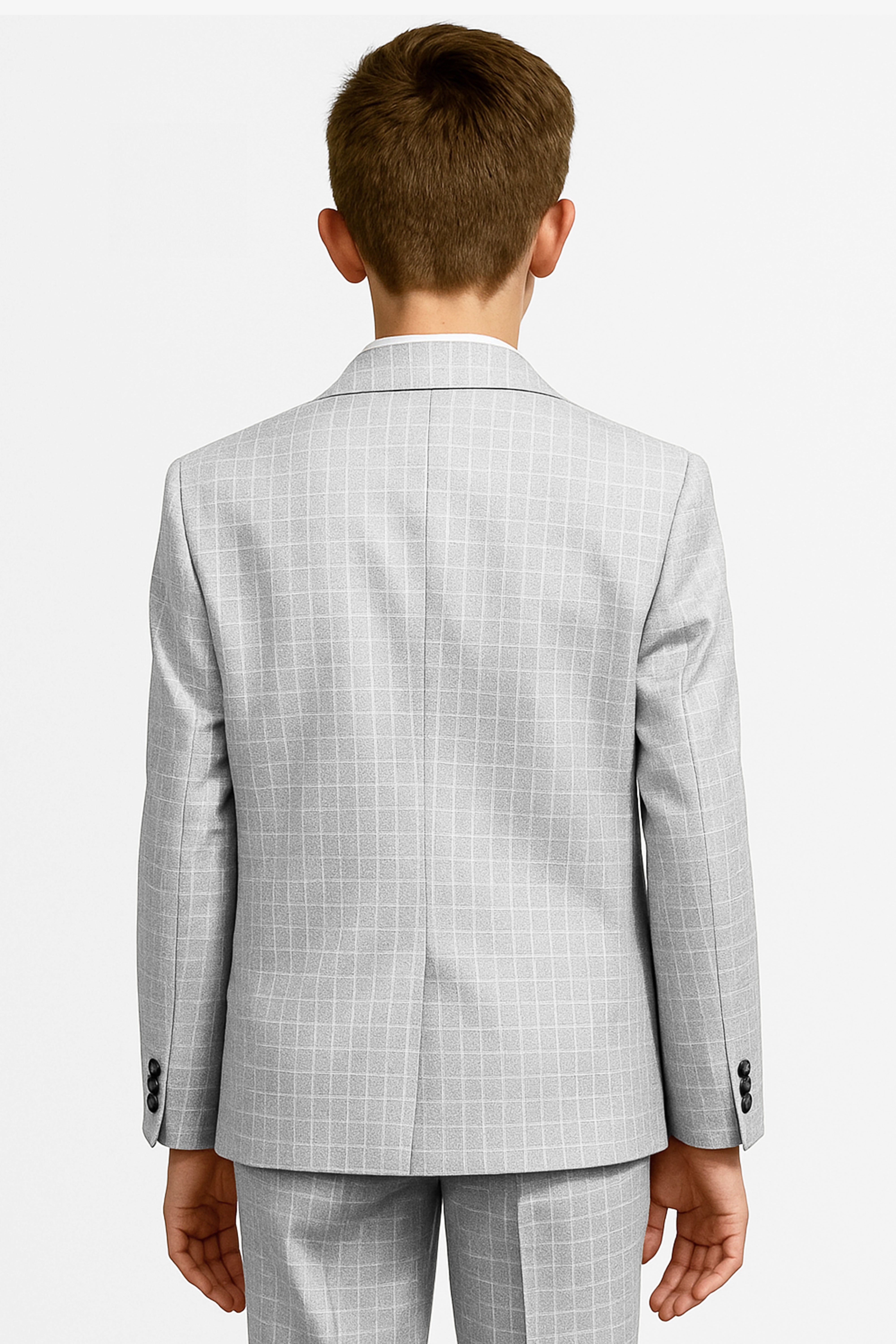 Boys 5-Piece Textured Micro Check Suit - KARELI - Light Grey Back Picture