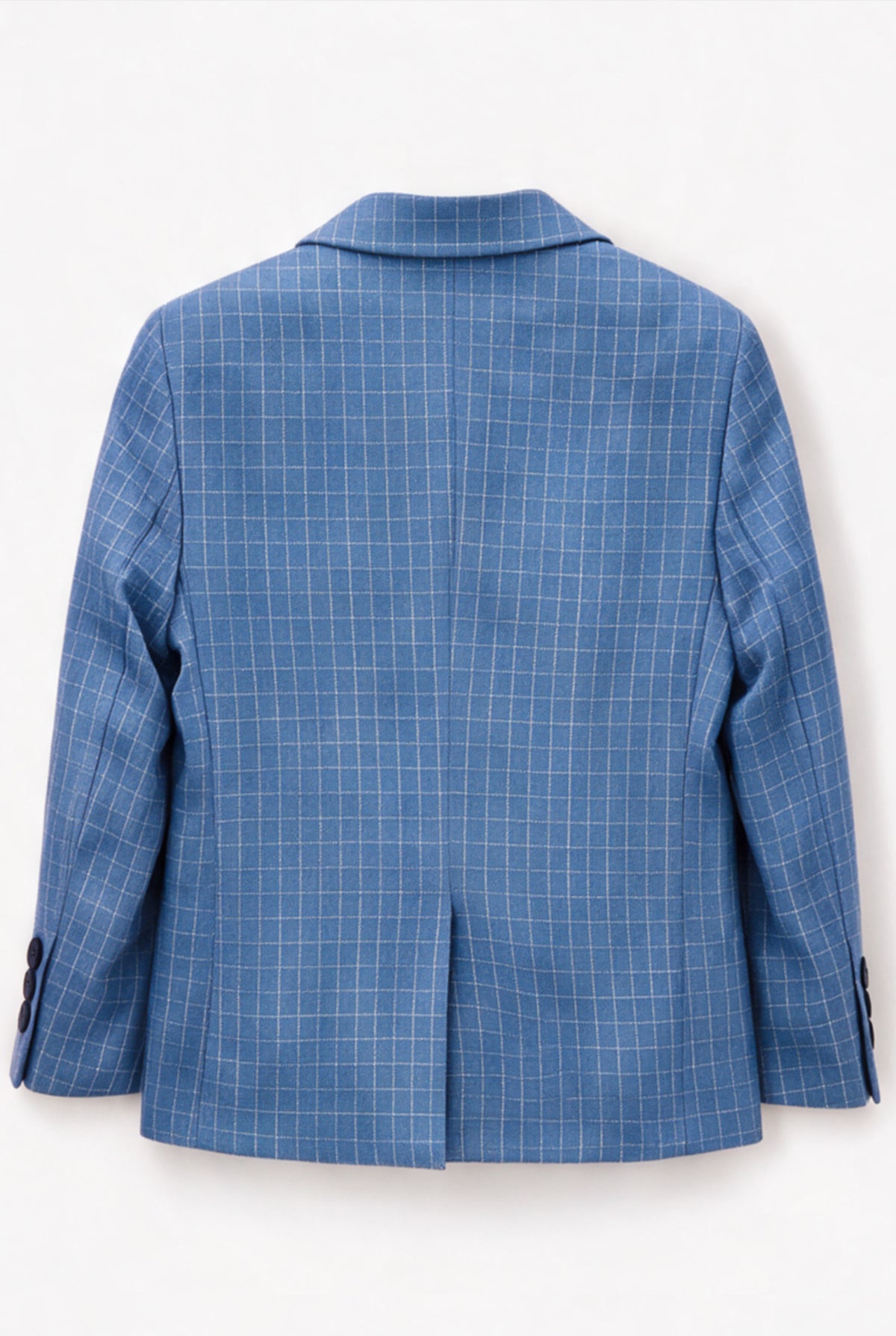 Boys 5-Piece Textured Micro Windowpane Check Suit - KARELI- Blue Blazer Back  Picture