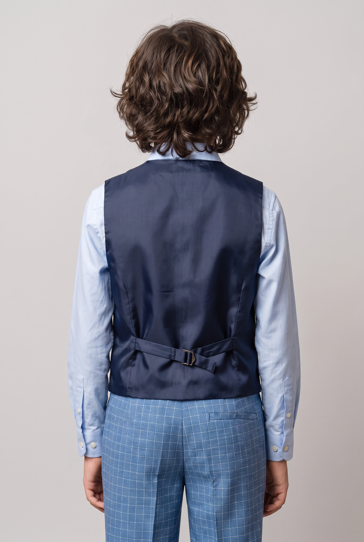 Boys 5-Piece Textured Micro Windowpane Check Suit - KARELI- Blue Back Picture