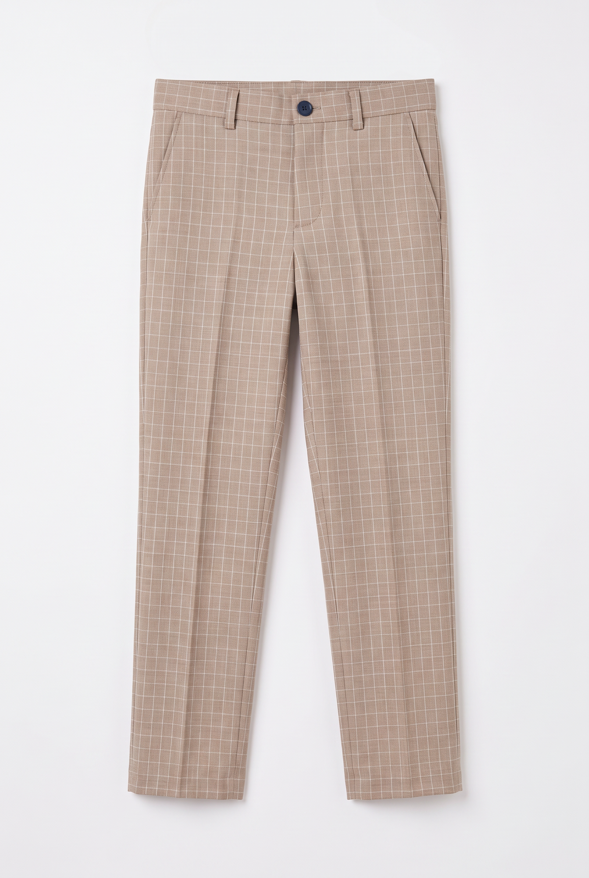 Boys 5-Piece Textured Micro Windowpane Check Suit - KARELI- Camel Trousers Picture