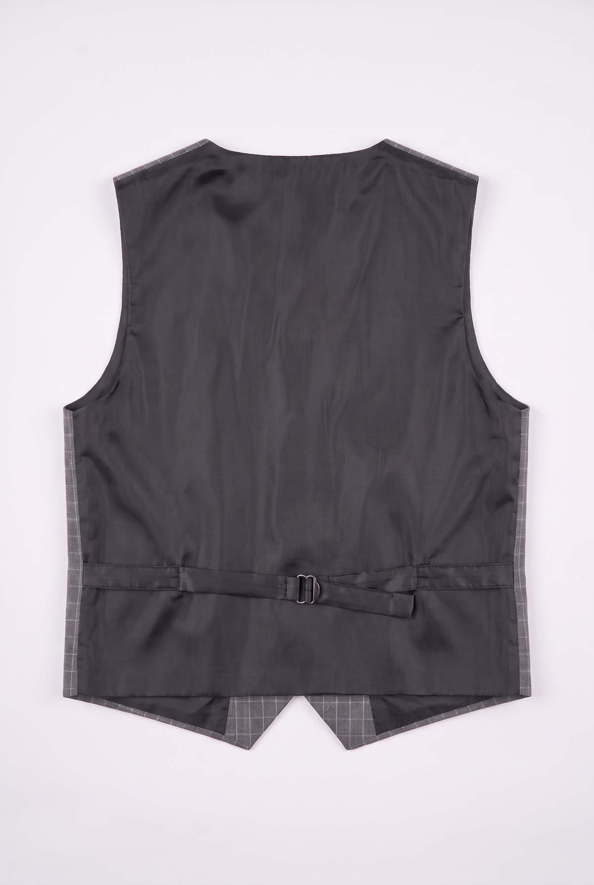 Boys 5-Piece Textured Micro Windowpane Check Suit - KARELI- Charcoal Grey Waistcoat  Back Picture
