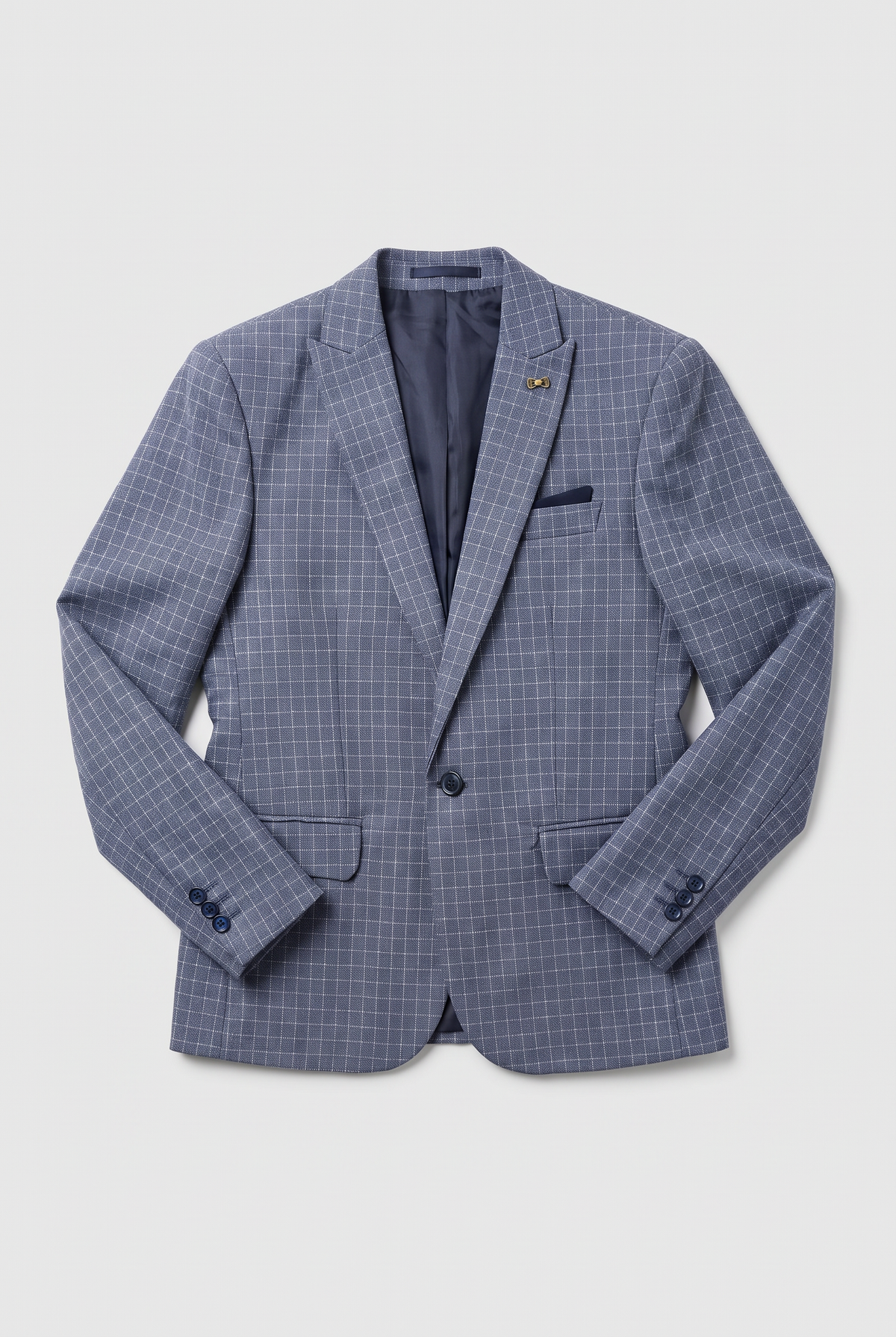 Boys 5-Piece Textured Micro Windowpane Check Suit - KARELI- Navy Blazer Picture