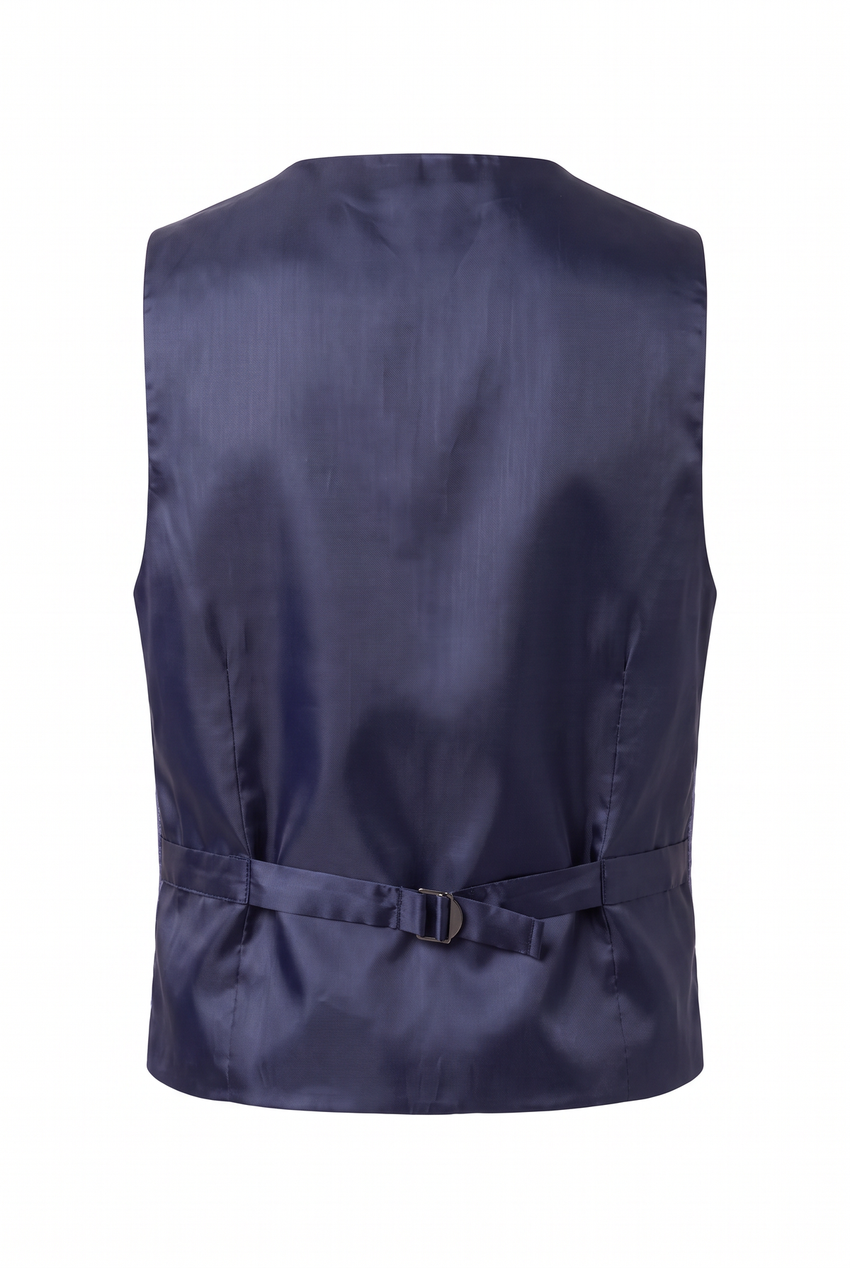 Boys 5-Piece Textured Micro Windowpane Check Suit - KARELI- Navy Waistcoat Back Picture