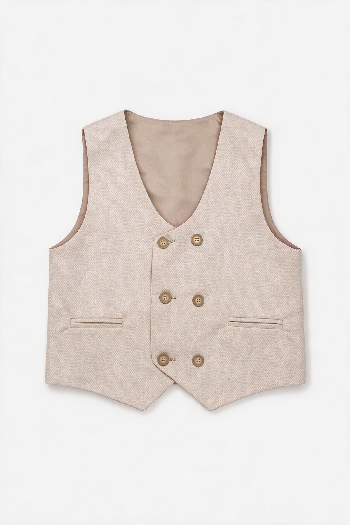 Boys 5-Piece Textured Suit with Double Breasted Waistcoat - Sota Beige Waistcoat Picture 