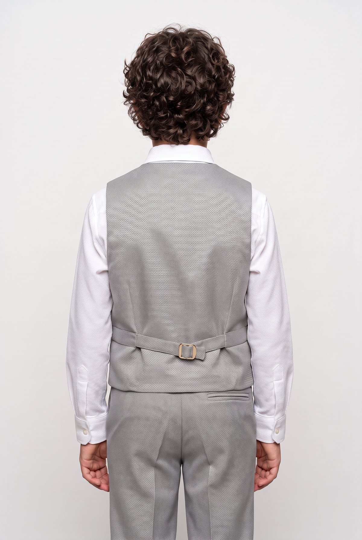 Boys 5-Piece Textured Suit with Double Breasted Waistcoat - Sota Light Grey Model Back Picture