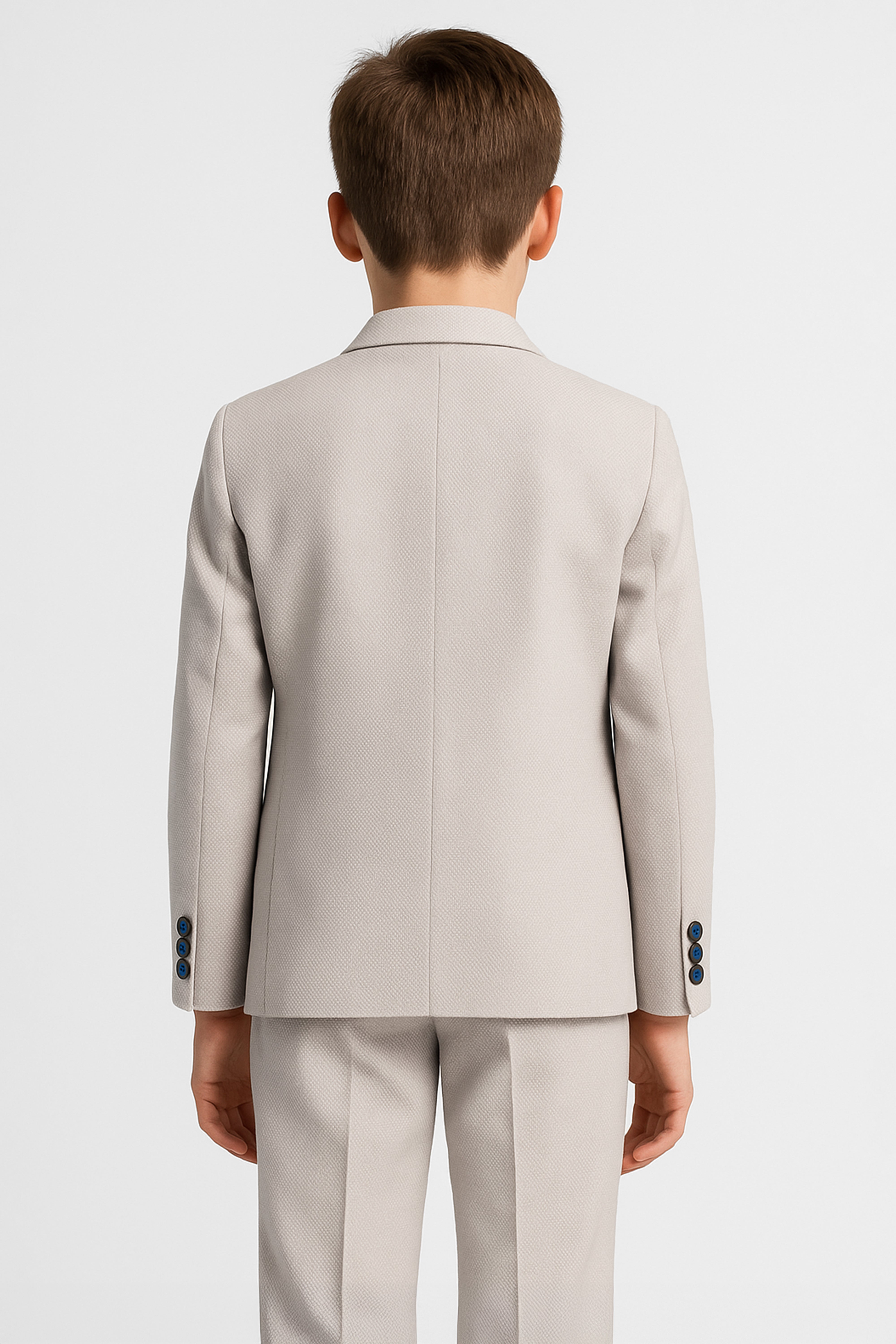 Boys 5-Piece Textured Weave Suit with Double Breasted Waistcoat - Beige Back Picture