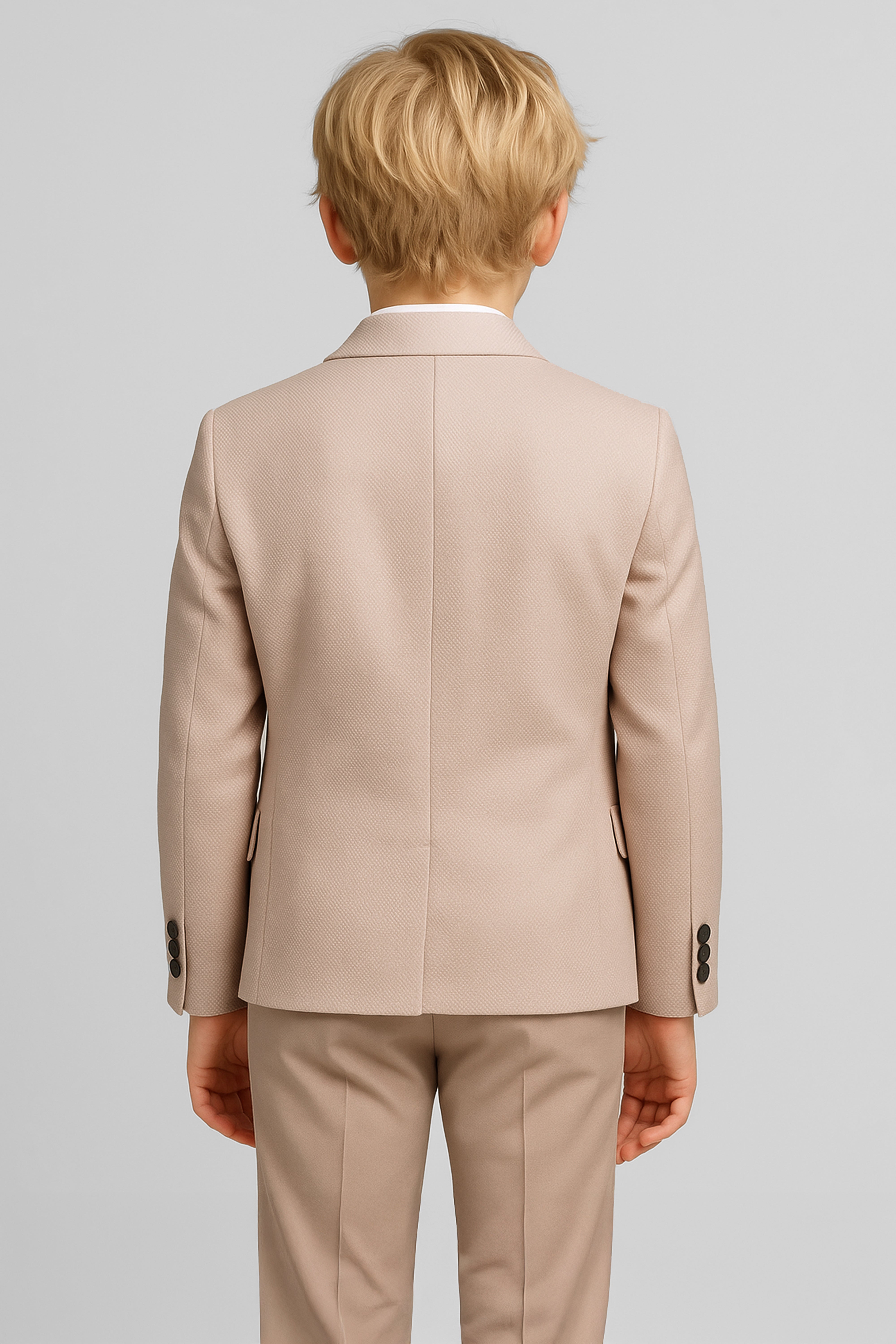 Boys 5-Piece Textured Weave Suit with Double Breasted Waistcoat - Cinnamon Back Picture