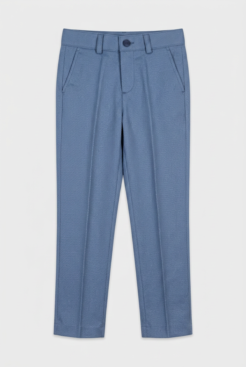 Boys 5-Piece Textured Weave Suit with Double Breasted Waistcoat - Indigo Blue