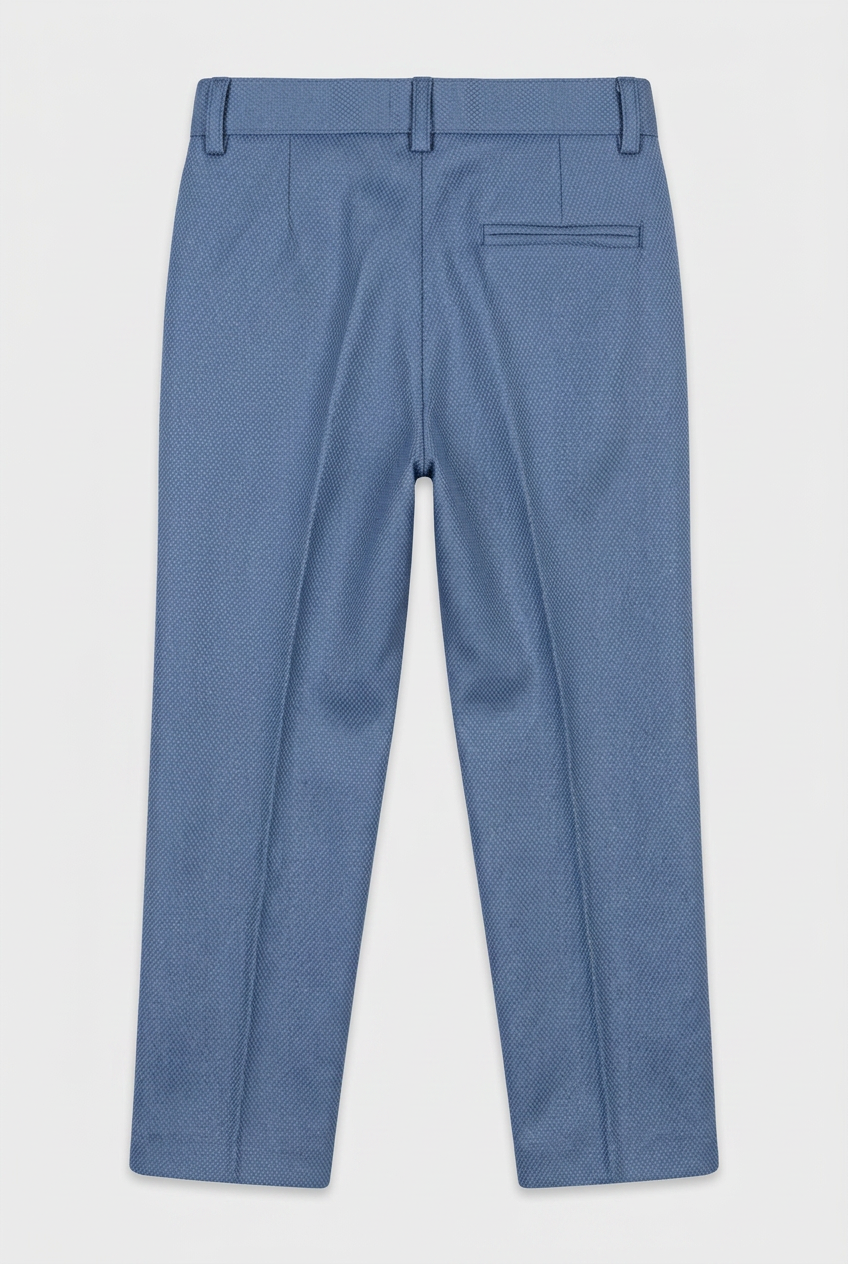 Boys 5-Piece Textured Weave Suit with Double Breasted Waistcoat - Indigo Blue