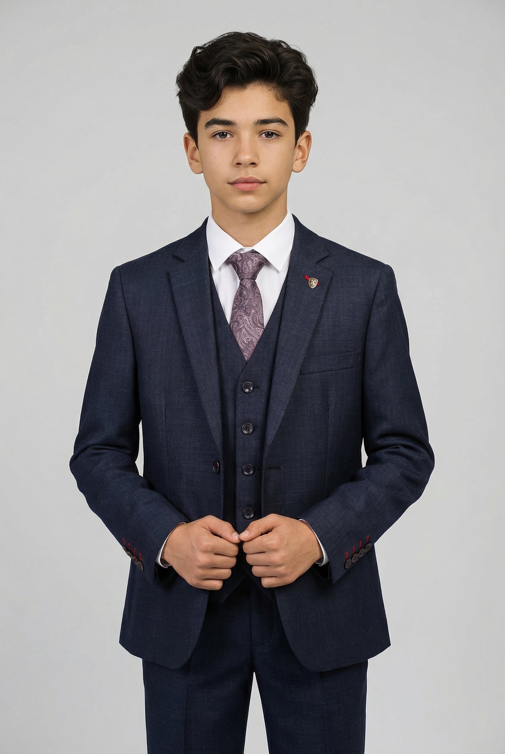 5-teiliger Herrenanzug mit strukturierter Webart und taillierter Passform - LORENZO - Marineblau