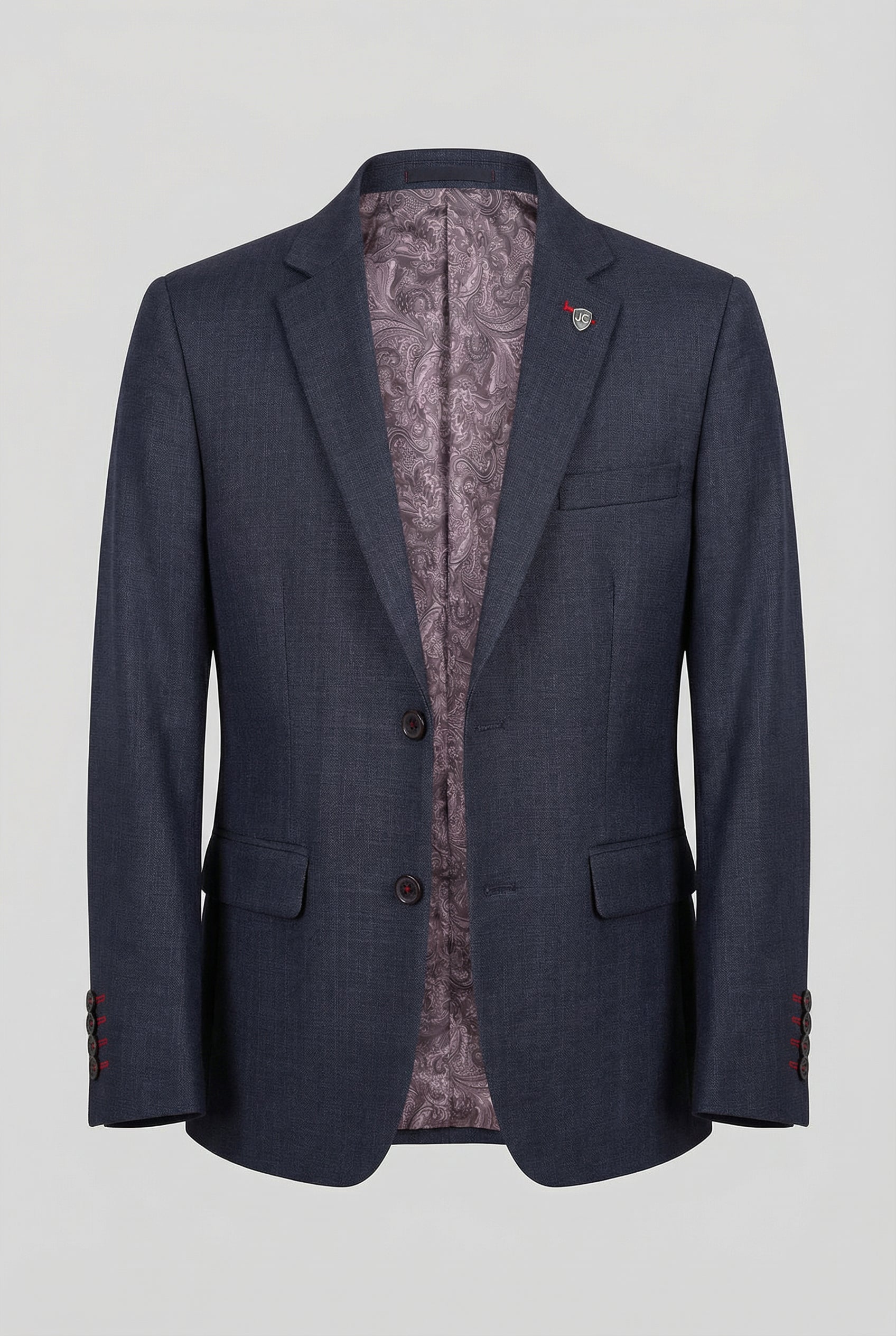 Traje ajustado de tejido texturizado de 5 piezas para niños - LORENZO - Azul marino