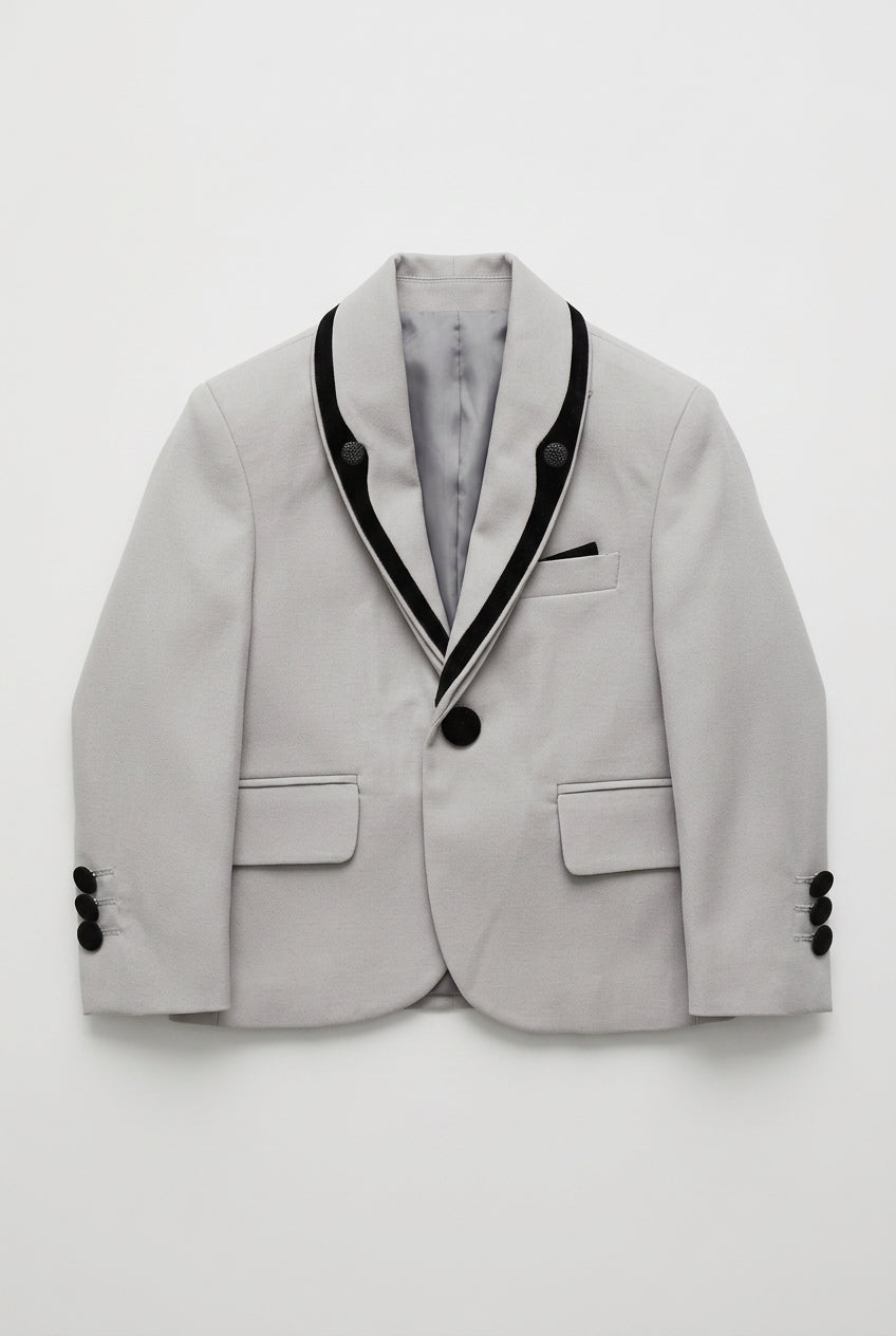 Traje de esmoquin para niños de 5 piezas con cuello chal de terciopelo removible - Gris