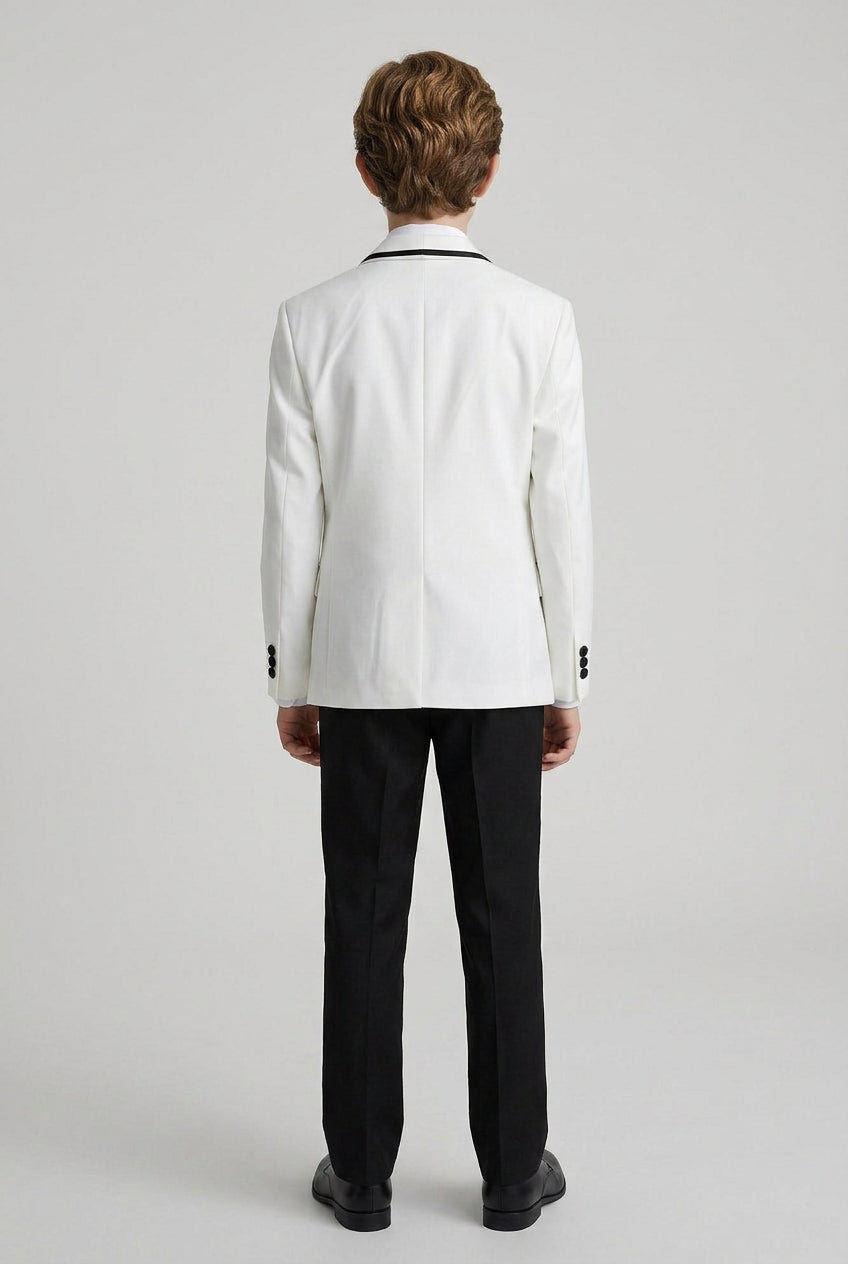 Traje de esmoquin para niños de 5 piezas con cuello chal de terciopelo removible - Blanco