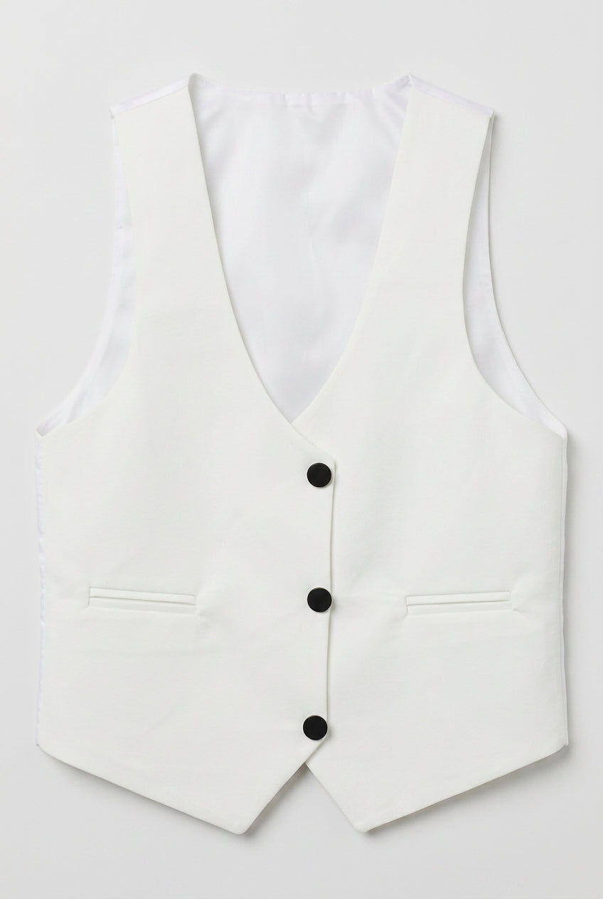 Traje de esmoquin para niños de 5 piezas con cuello chal de terciopelo removible - Blanco