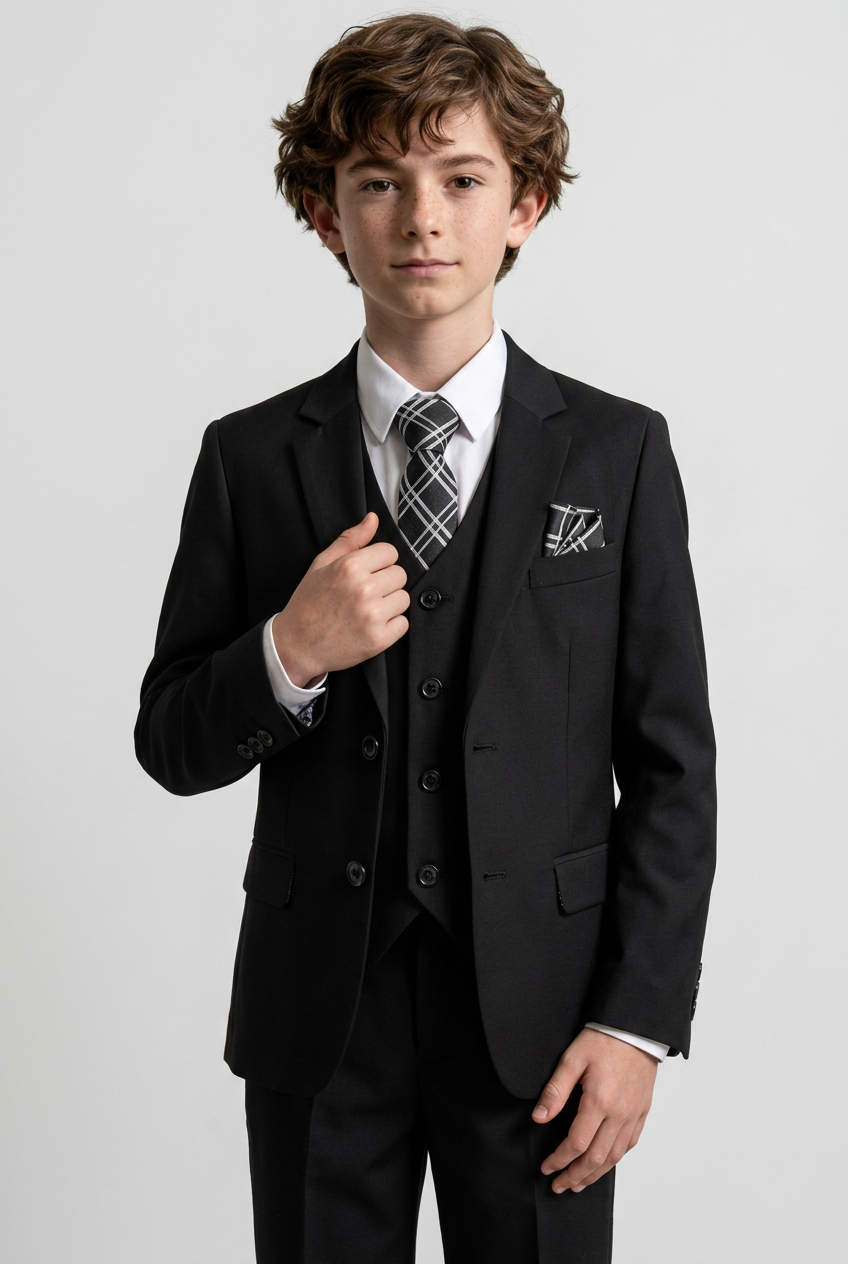 Boys  5 Piece Formal Suit with Waistcoat and Tie - 523 Black