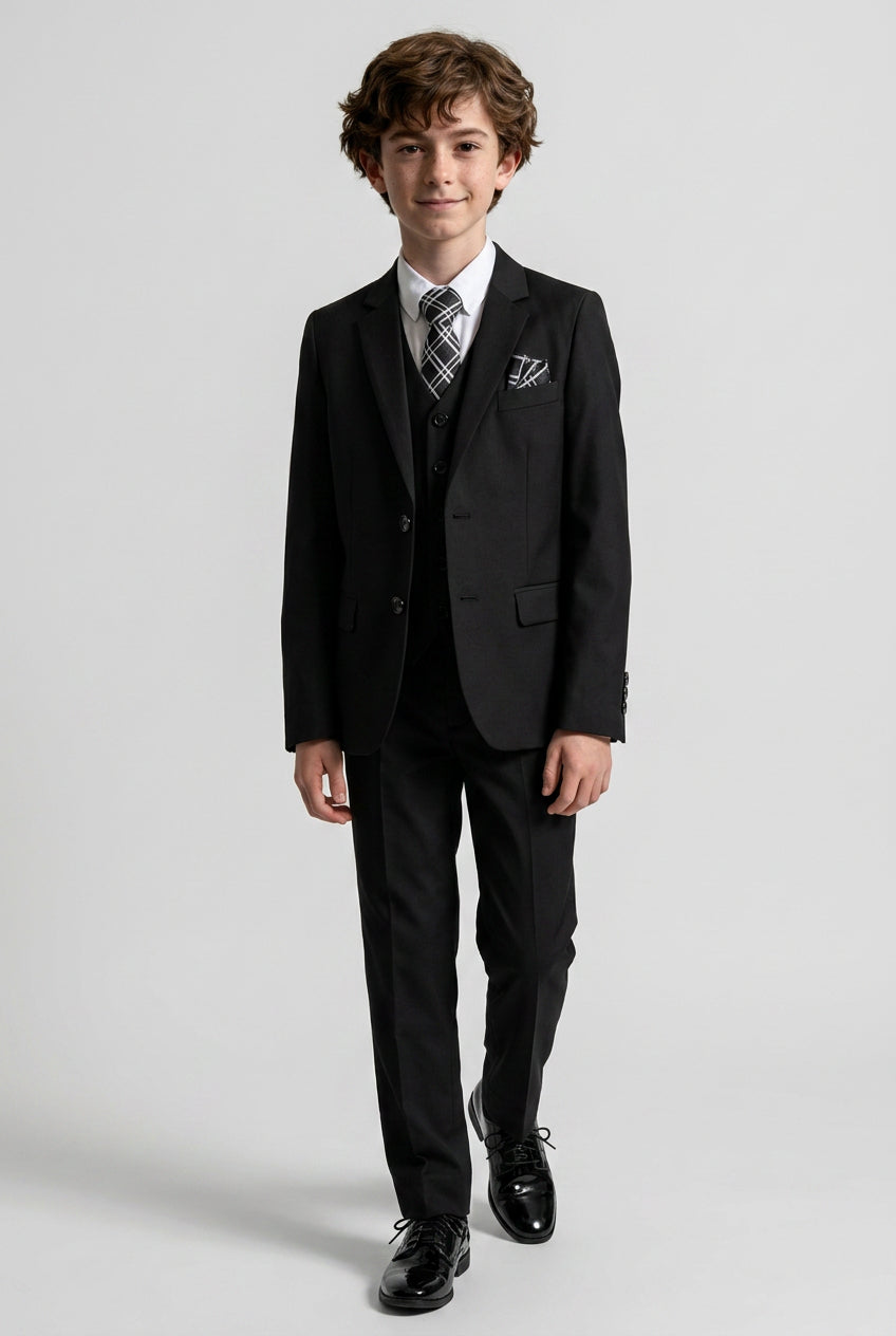 Boys  5 Piece Formal Suit with Waistcoat and Tie - 523 Black