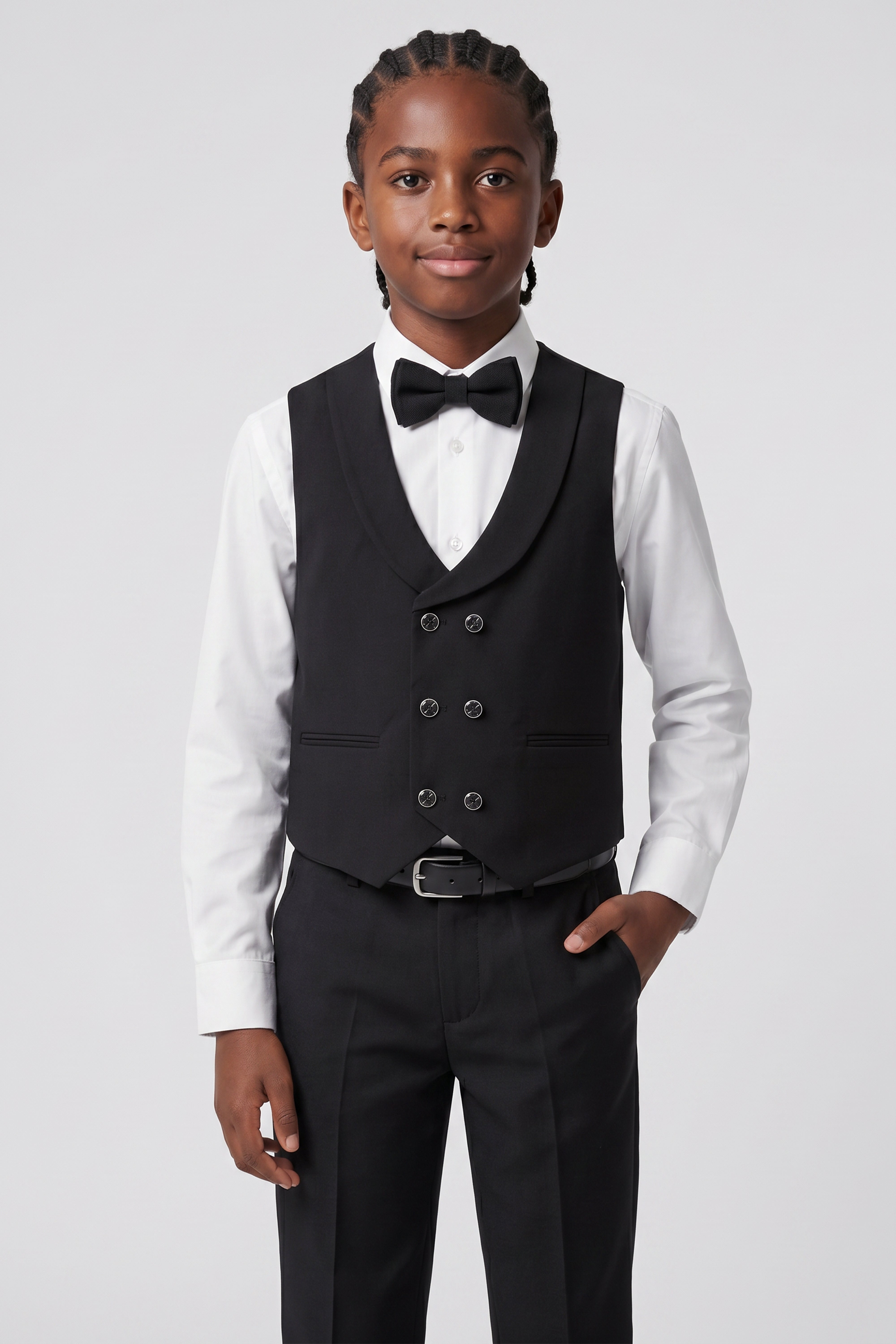 Traje de cena para niños de 6 piezas con chaleco cruzado - DAMATLIK W - Negro