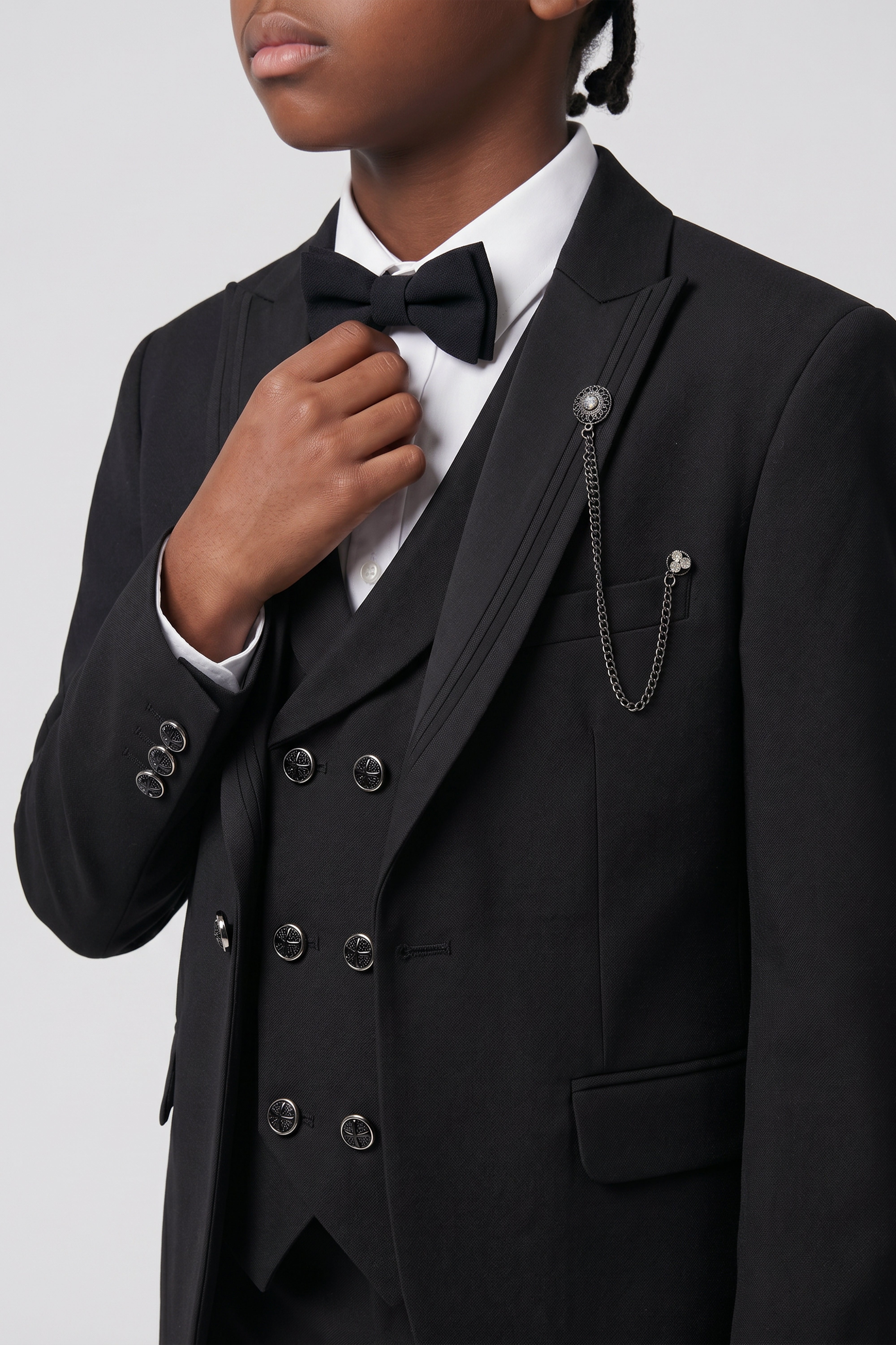 Traje de cena para niños de 6 piezas con chaleco cruzado - DAMATLIK W - Negro