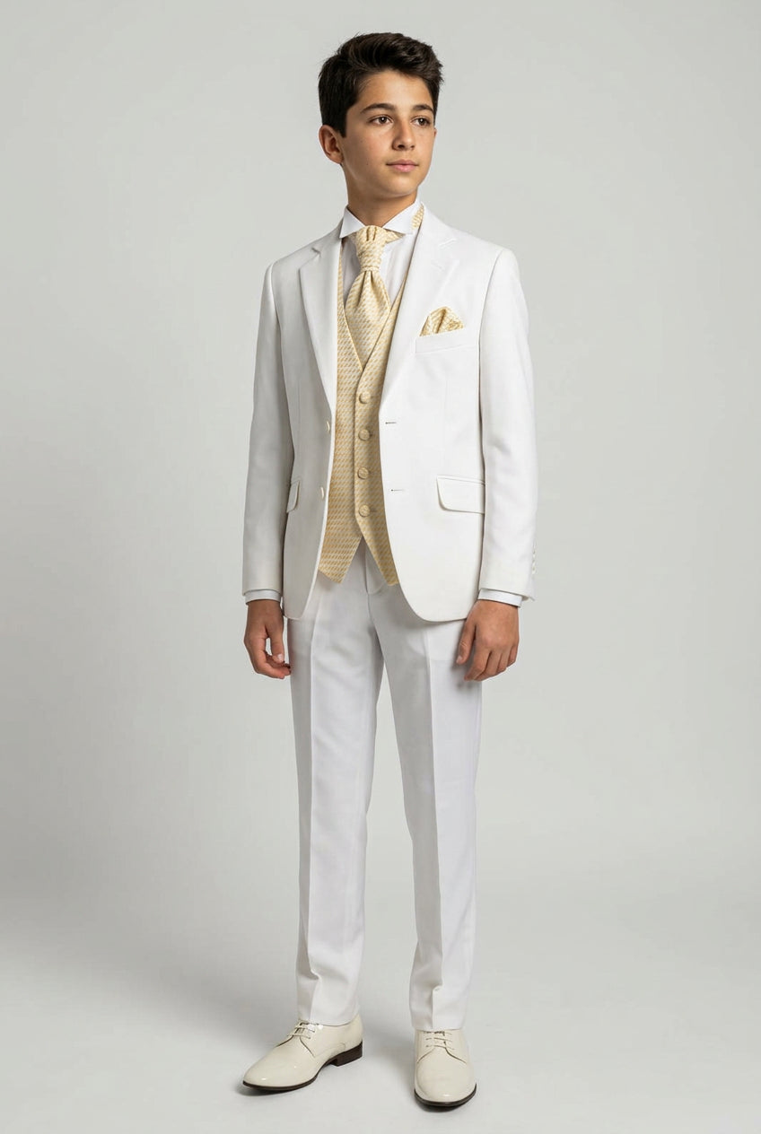 Conjunto de traje entallado de 6 piezas para niños para comunión - Blanco roto - Dorado