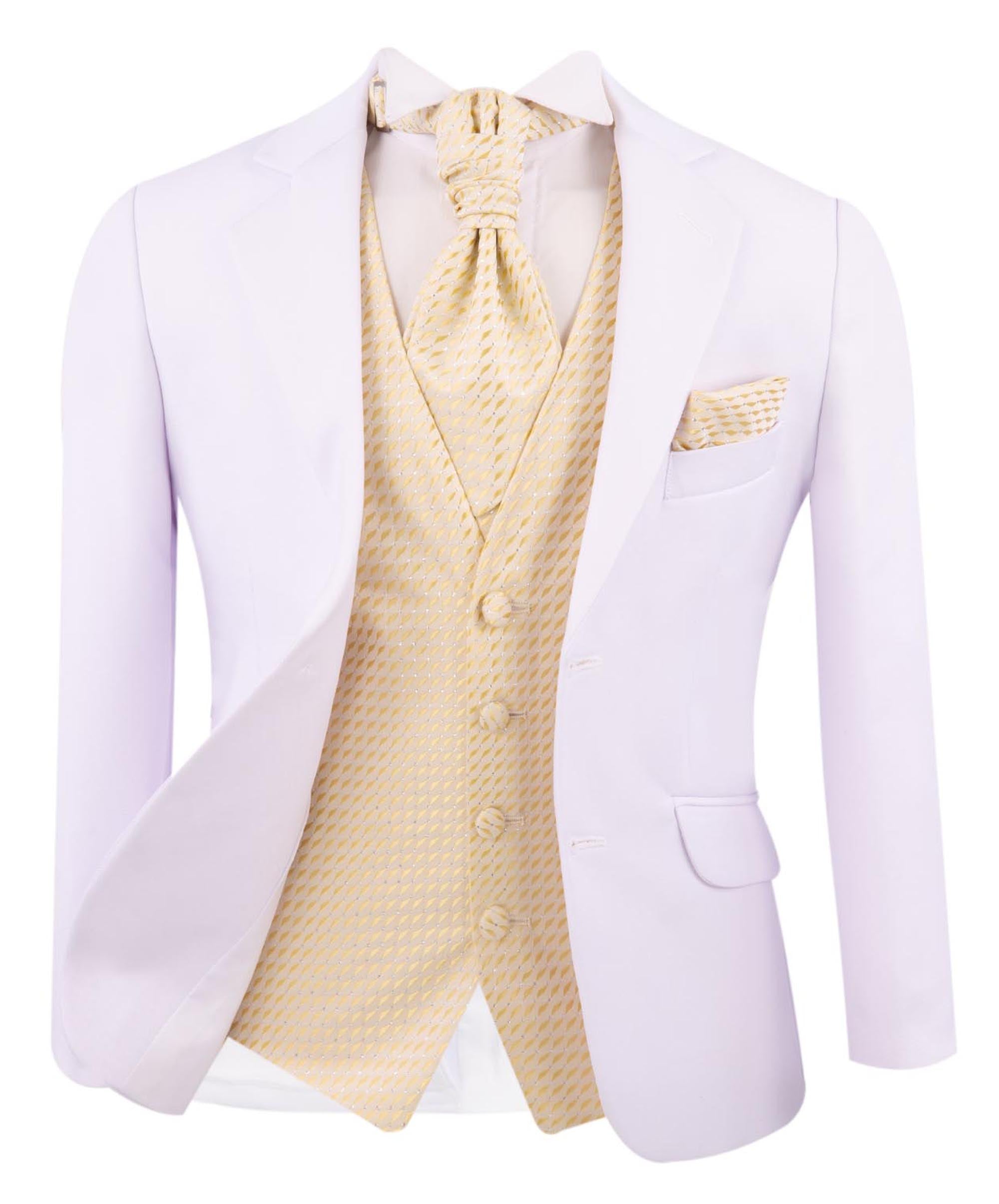 Ensemble costume garçon 6 pièces pour communion, coupe ajustée – Blanc – Or
