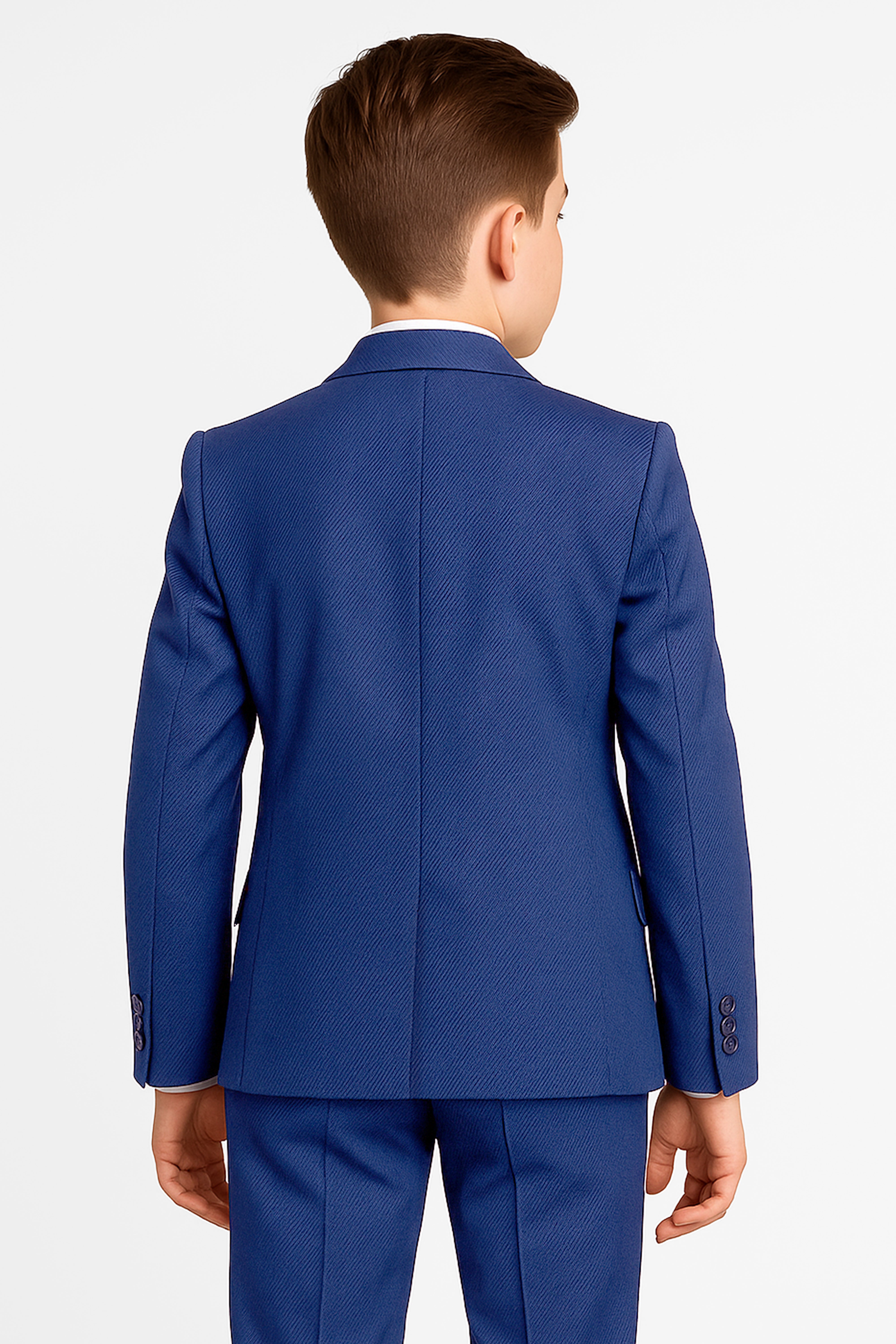 Boys 7-Piece Slim Fit Twill Suit - Midnight Blue Back Picture