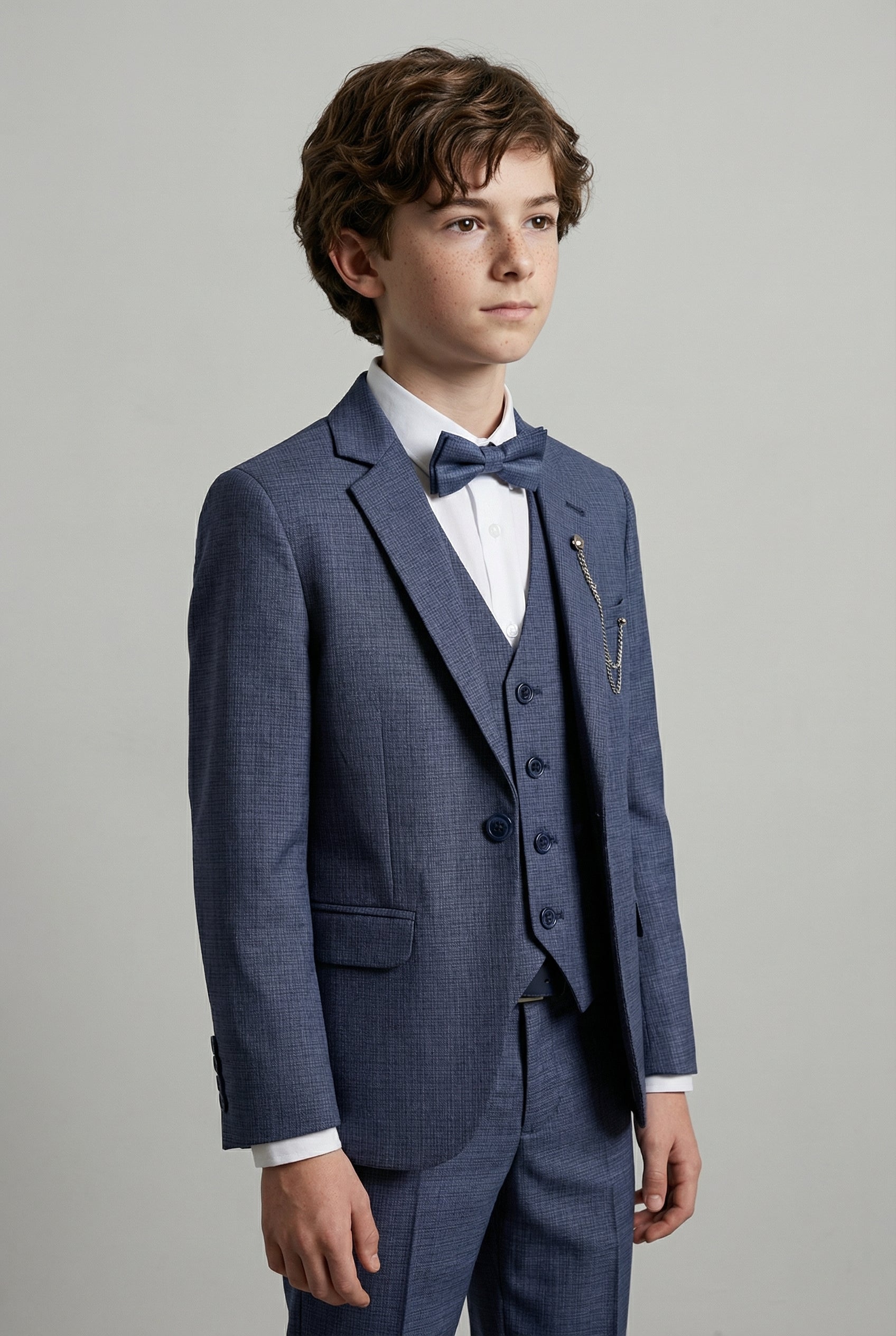 Boys 8-Piece Microcheck Formal Suit - Blue Side Picture