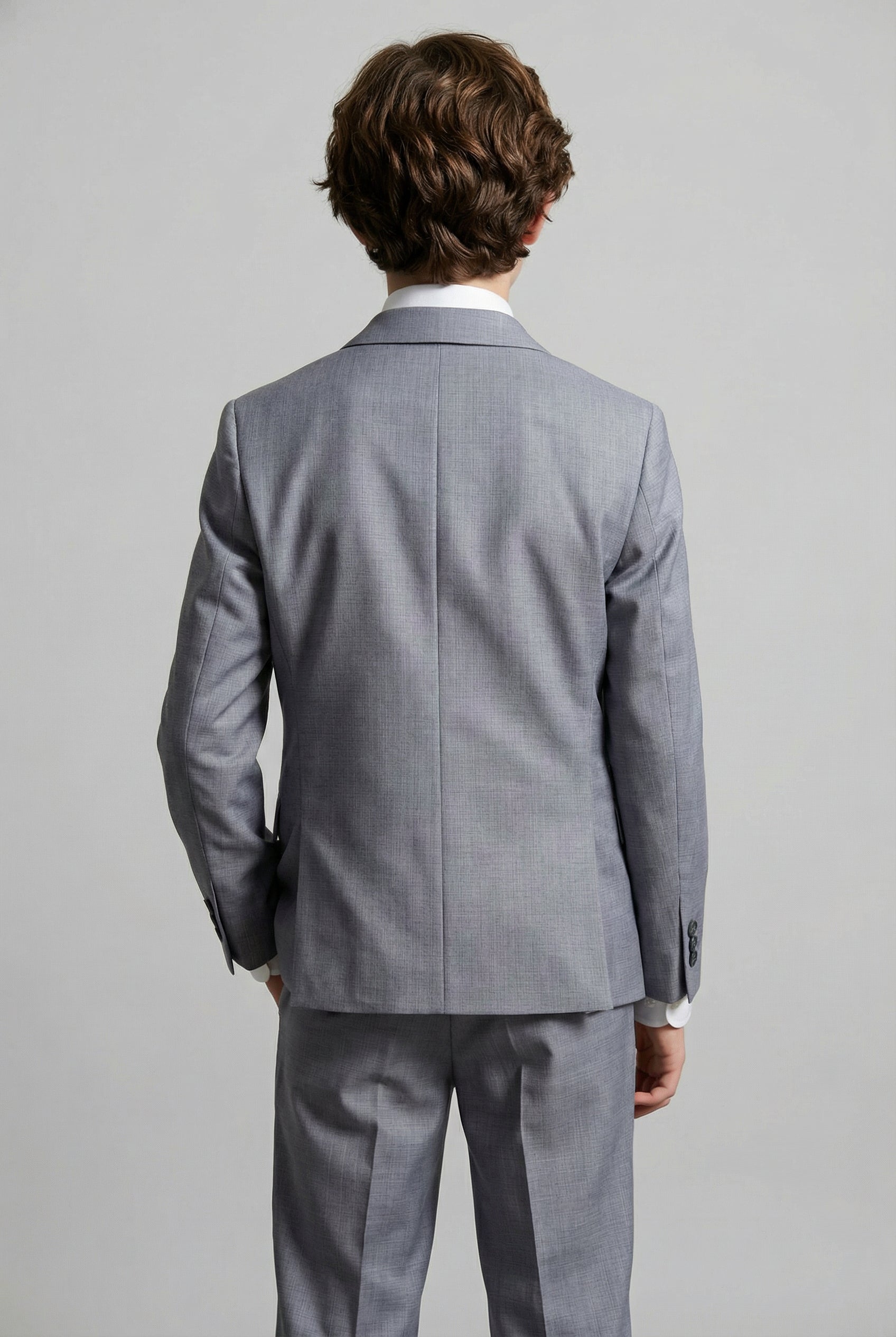 Boys 8-Piece Microcheck Formal Suit - Grey Back Picture