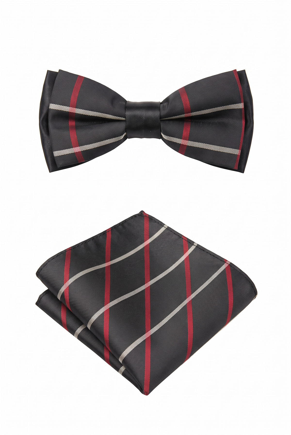 Boys black and red checkered pre-tied bow tie with matching pocket square