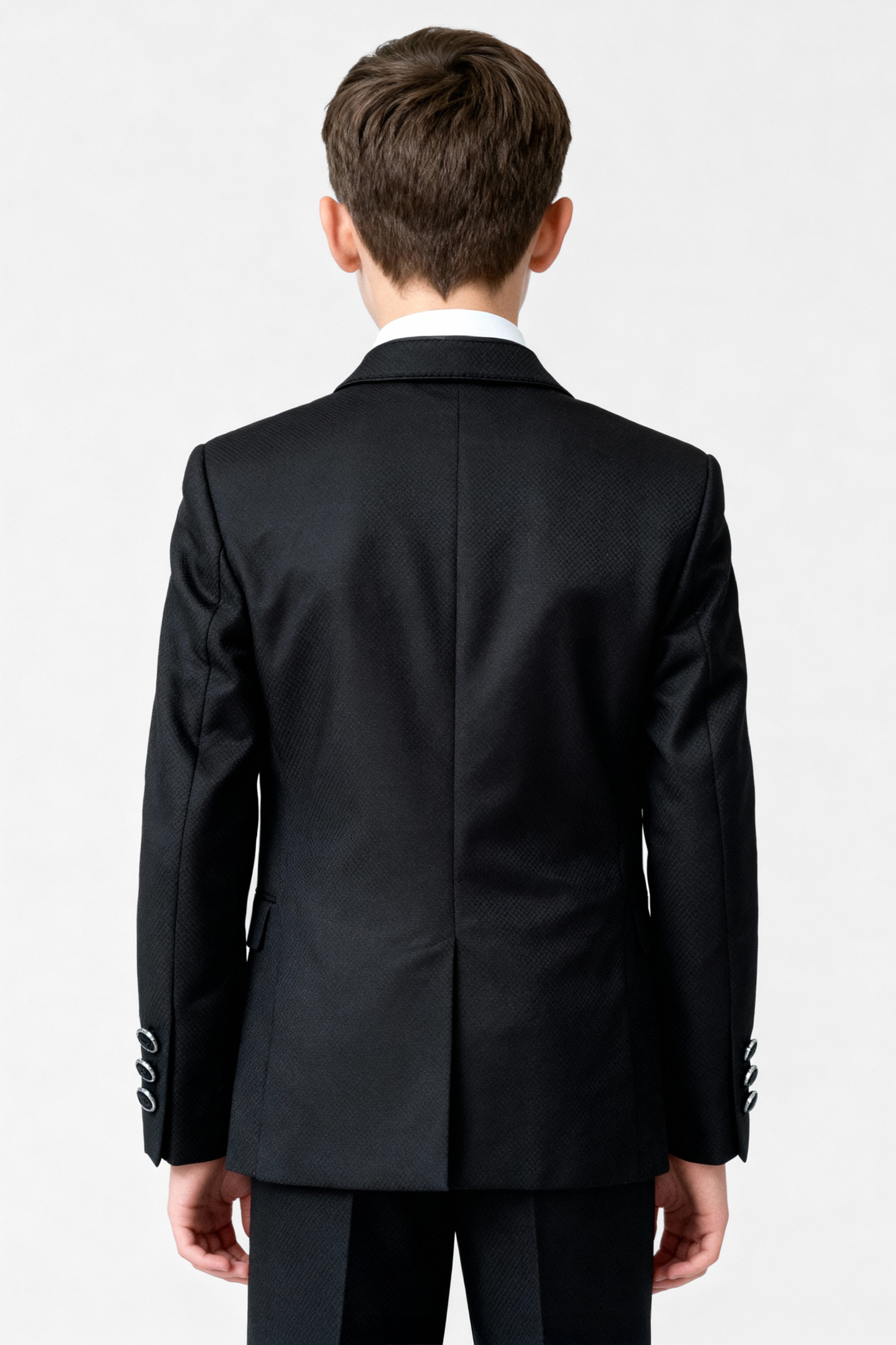 Boys Black 6-Piece Textured Tuxedo Suit - BIYELI Back picture