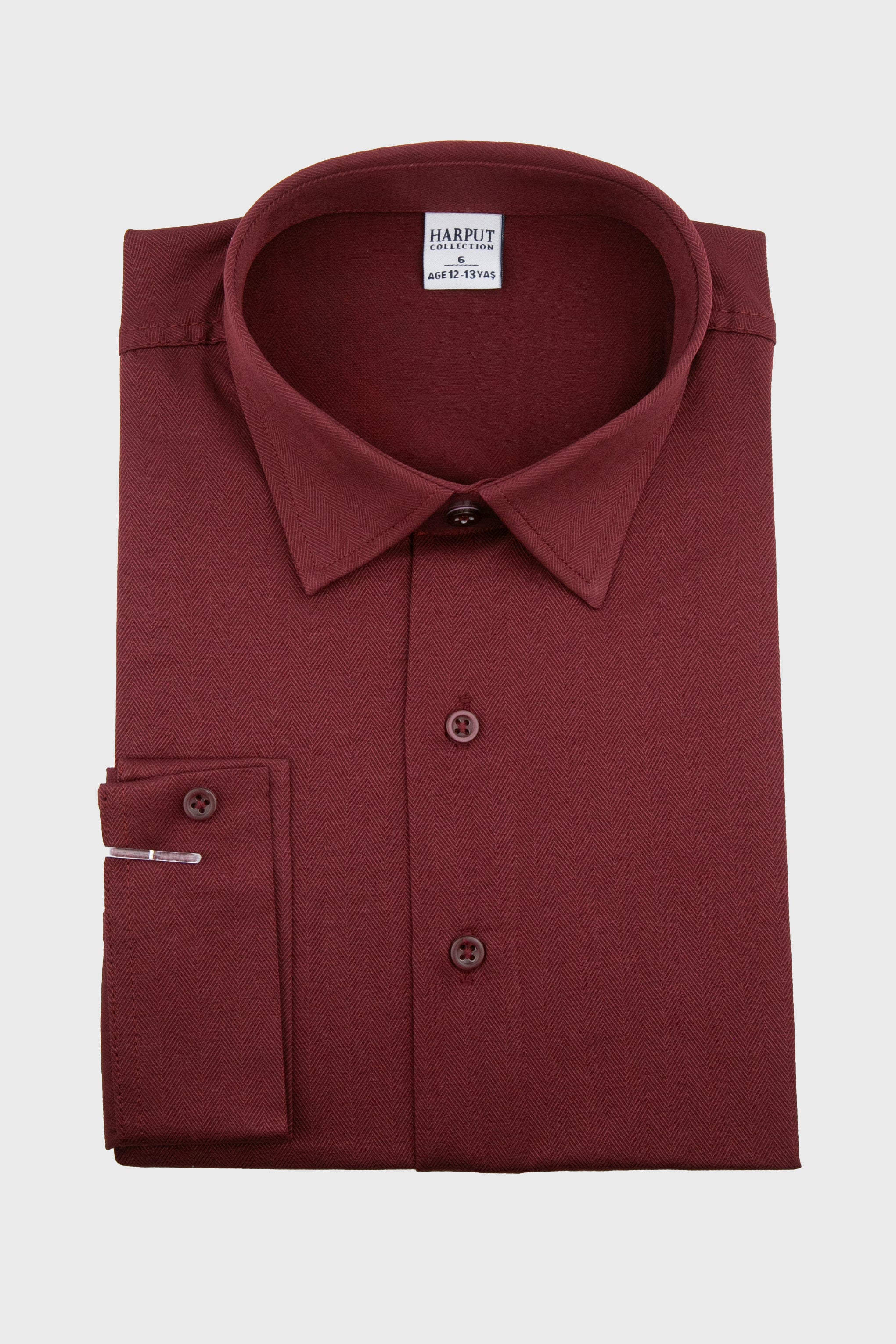 Boys Black Classic Herringbone Dress Shirt - HARPUT - Burgundy Front Picture