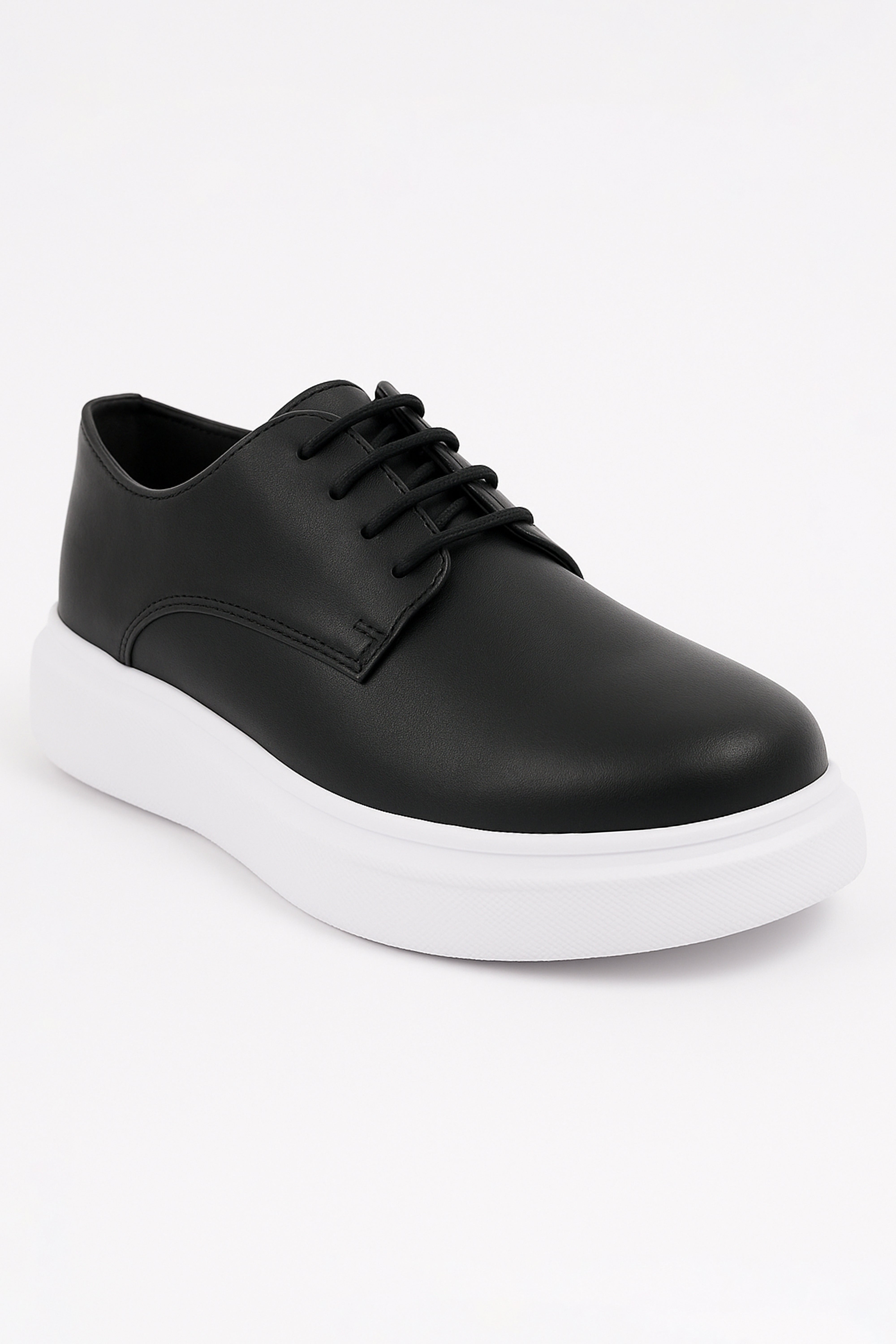 Boys Black Lace-up Sneaker with White Thick Sole - Black Side Picture